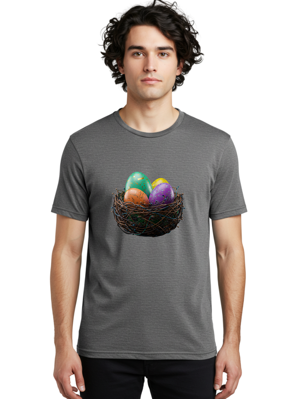 Easter-Eggs-In-Nest-1 Men'S Graphic Tee, 100% Cotton, Comfortable Casual Summer Wear, Machine Washable, Colorful Easter Eggs, Decorative Eggs, Easter Basket, Nest, Vibrant Colors, Festive Decorations, Spring Theme, Easter Celebration Baa617