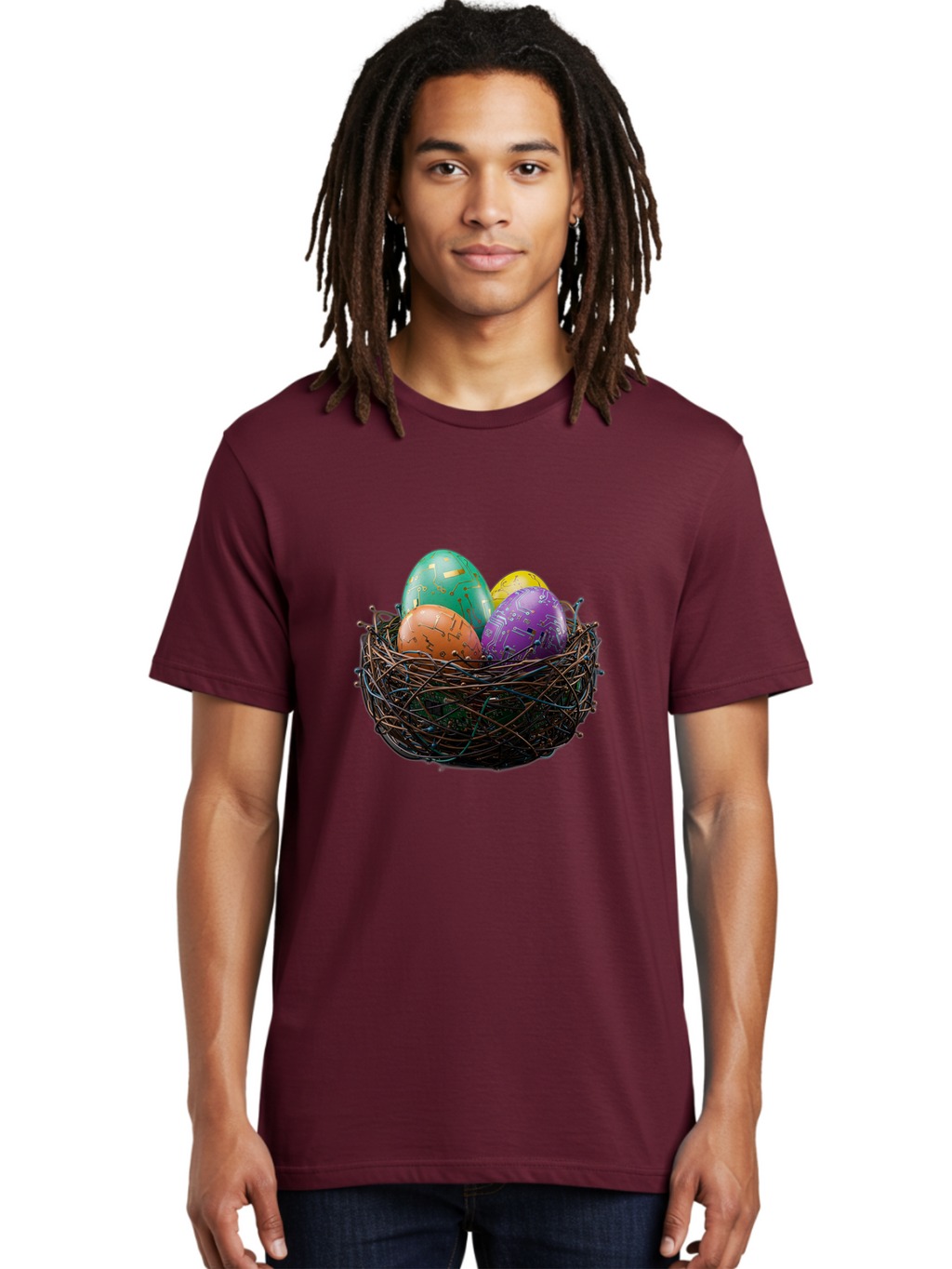 Easter-Eggs-In-Nest-1 Men'S Graphic Tee, 100% Cotton, Comfortable Casual Summer Wear, Machine Washable, Colorful Easter Eggs, Decorative Eggs, Easter Basket, Nest, Vibrant Colors, Festive Decorations, Spring Theme, Easter Celebration Baa617