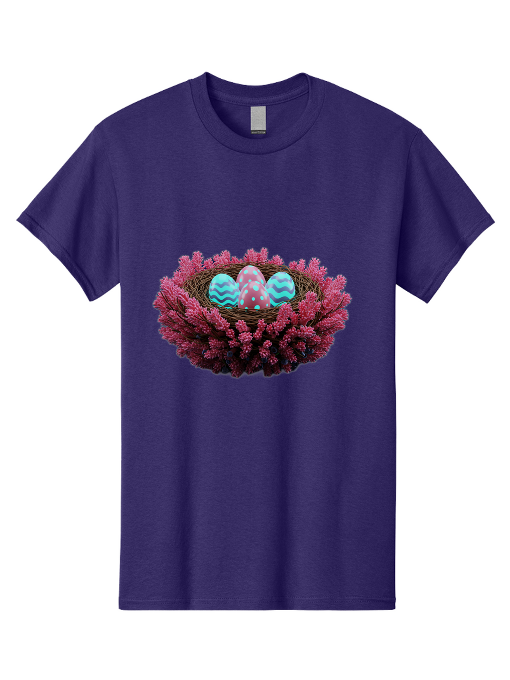 Easter-Eggs-Nest Men'S Graphic Tee, 100% Cotton, Comfortable Casual Summer Wear, Machine Washable, Easter Eggs, Decorated Eggs, Nest, Flowers, Spring, Easter Celebration, Colorful Eggs, Wavy Lines, Dots, Festive Decor Baa621