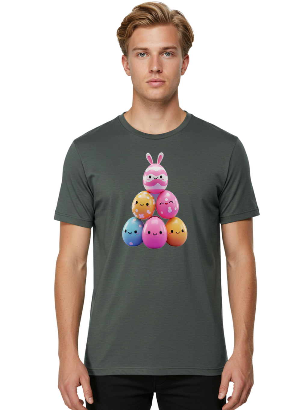 Easter-Eggs-Pyramid Men'S Graphic Tee, 100% Cotton, Comfortable Casual Summer Wear, Machine Washable, Easter Eggs, Colorful Eggs, Cute Eggs, Easter Bunny, Happy Face, Pastel Colors, Polka Dot Eggs, Easter Decoration, Spring Theme, Festive Eggs Baa622
