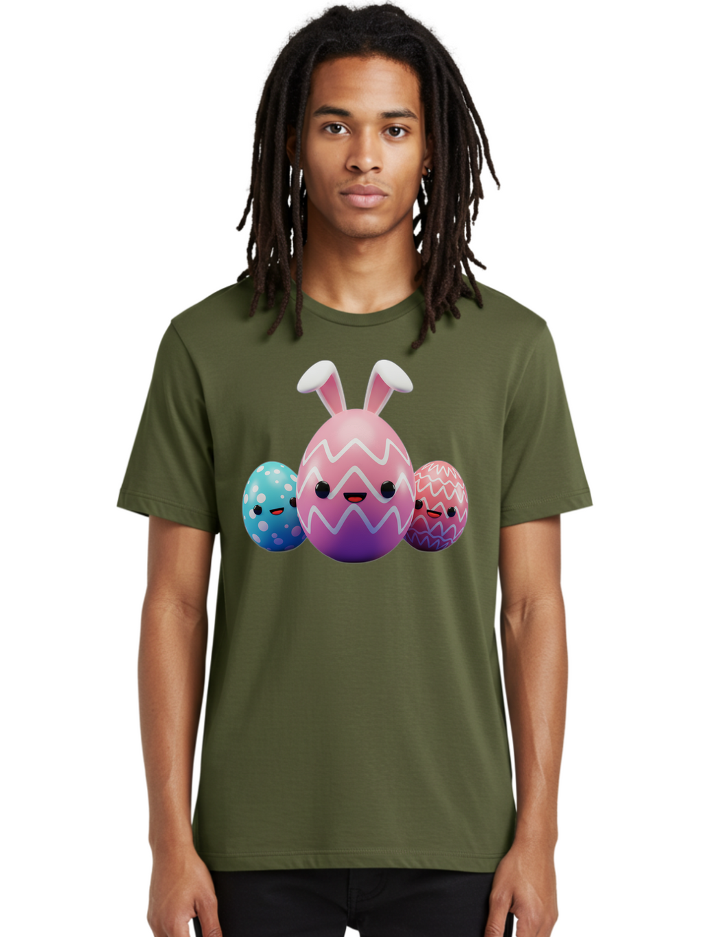 Easter-Eggs-With-Bunny-Ears Men'S Graphic Tee, 100% Cotton, Comfortable Casual Summer Wear, Machine Washable, Easter Eggs, Colorful Eggs, Decorated Eggs, Festive Eggs, Egg Hunt, Spring Season, Pastel Colors, Cute Eggs, Easter Celebration, Baa624