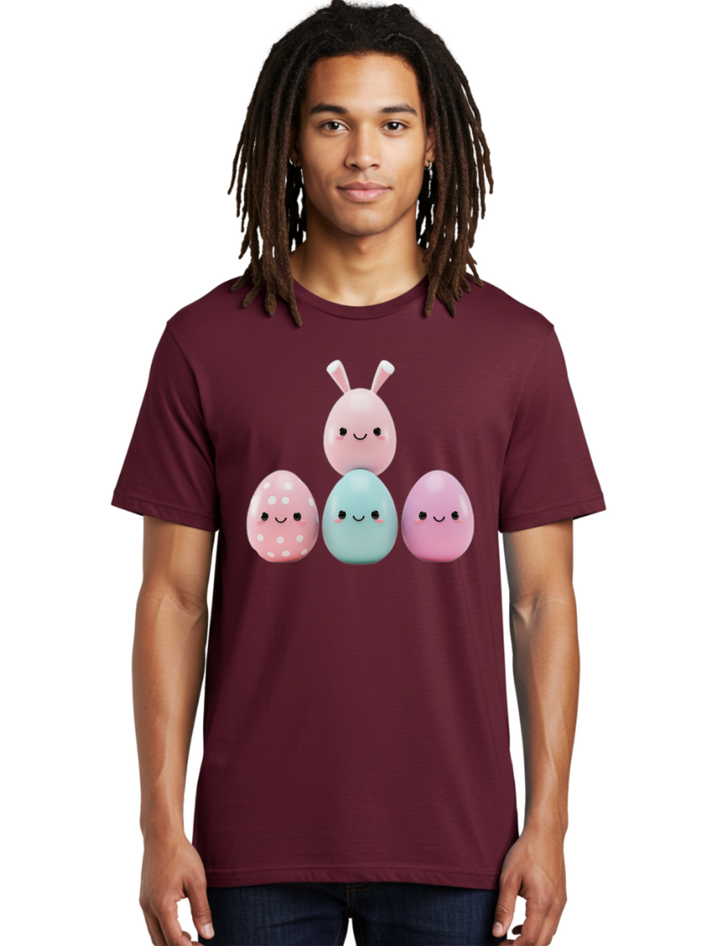 Easter-Eggs Men'S Graphic Tee, 100% Cotton, Comfortable Casual Summer Wear, Machine Washable, Easter Eggs, Cartoon Eggs, Smiling Eggs, Pastel Colors, Decorative Eggs, Easter Theme, Cute Eggs, Egg Characters, Digital Illustration, Baa626