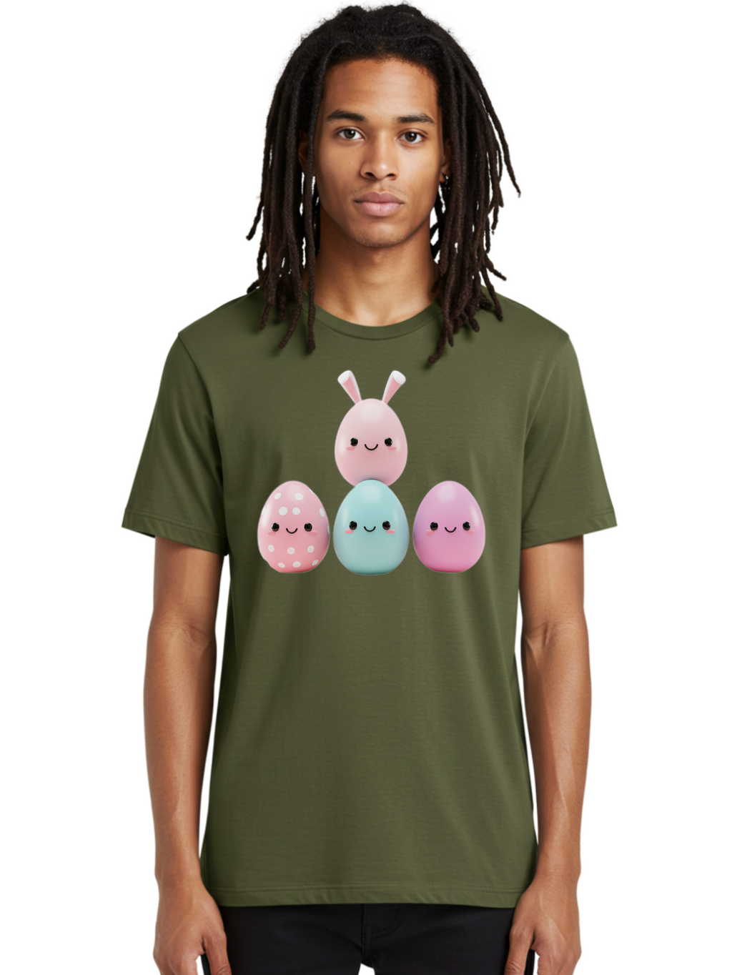 Easter-Eggs Men'S Graphic Tee, 100% Cotton, Comfortable Casual Summer Wear, Machine Washable, Easter Eggs, Cartoon Eggs, Smiling Eggs, Pastel Colors, Decorative Eggs, Easter Theme, Cute Eggs, Egg Characters, Digital Illustration, Baa626