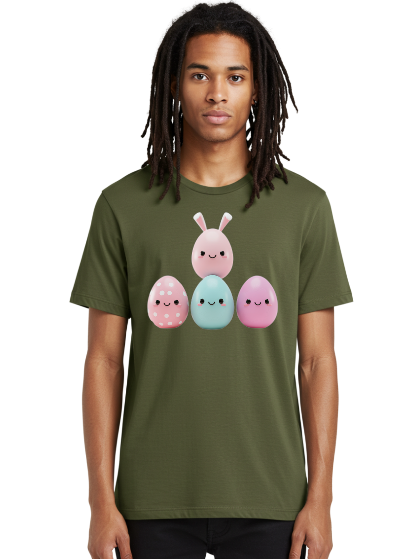 Easter-Eggs Men'S Graphic Tee, 100% Cotton, Comfortable Casual Summer Wear, Machine Washable, Easter Eggs, Cartoon Eggs, Smiling Eggs, Pastel Colors, Decorative Eggs, Easter Theme, Cute Eggs, Egg Characters, Digital Illustration, Baa626