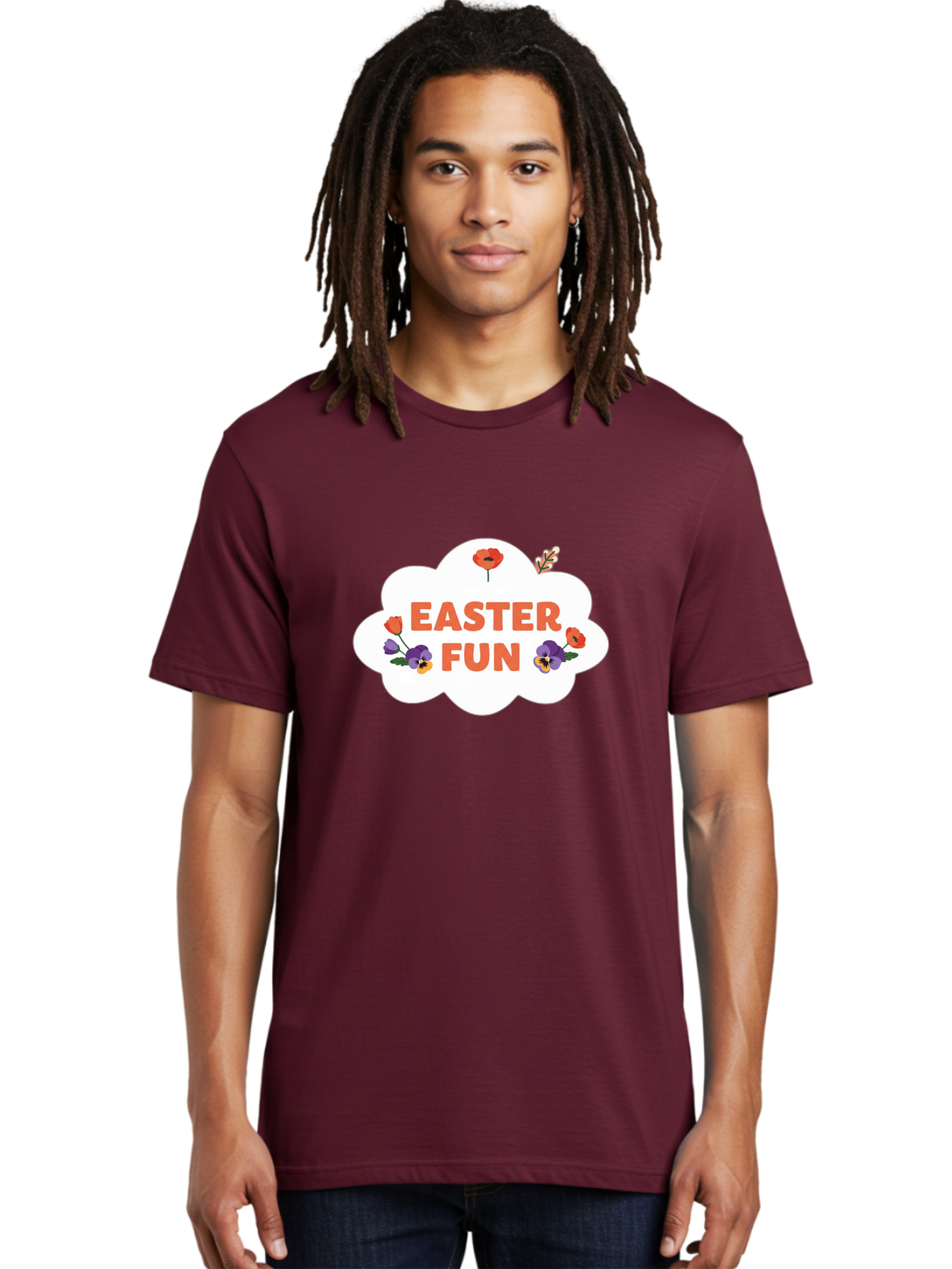 Easter-Fun Men'S Graphic Tee, 100% Cotton, Comfortable Casual Summer Wear, Machine Washable, Easter Celebration, Spring Flowers, Vibrant Colors, Floral Decorations, Easter Joy, Festive Atmosphere, Cartoon Style, Poppy Flowers, Easter Fun Baa627