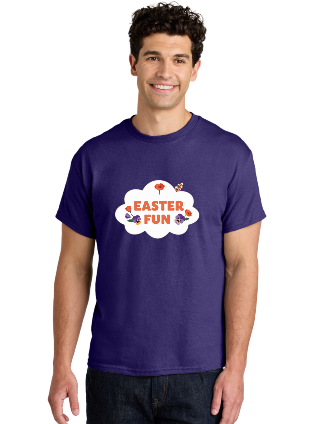 Easter-Fun Men'S Graphic Tee, 100% Cotton, Comfortable Casual Summer Wear, Machine Washable, Easter Celebration, Spring Flowers, Vibrant Colors, Floral Decorations, Easter Joy, Festive Atmosphere, Cartoon Style, Poppy Flowers, Easter Fun Baa627