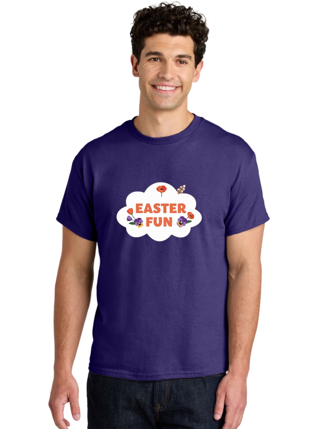 Easter-Fun Men'S Graphic Tee, 100% Cotton, Comfortable Casual Summer Wear, Machine Washable, Easter Celebration, Spring Flowers, Vibrant Colors, Floral Decorations, Easter Joy, Festive Atmosphere, Cartoon Style, Poppy Flowers, Easter Fun Baa627