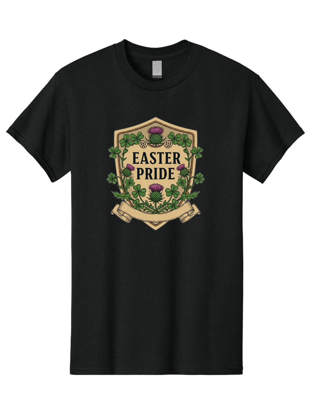 Easter-Pride Men'S Graphic Tee, 100% Cotton, Comfortable Casual Summer Wear, Machine Washable, Shamrocks, Purple Thistles, Easter Flowers, Floral Wreath, Vintage Badge, Easter Theme, Celtic Symbols, Festive Design, Spring Flowers Baa633