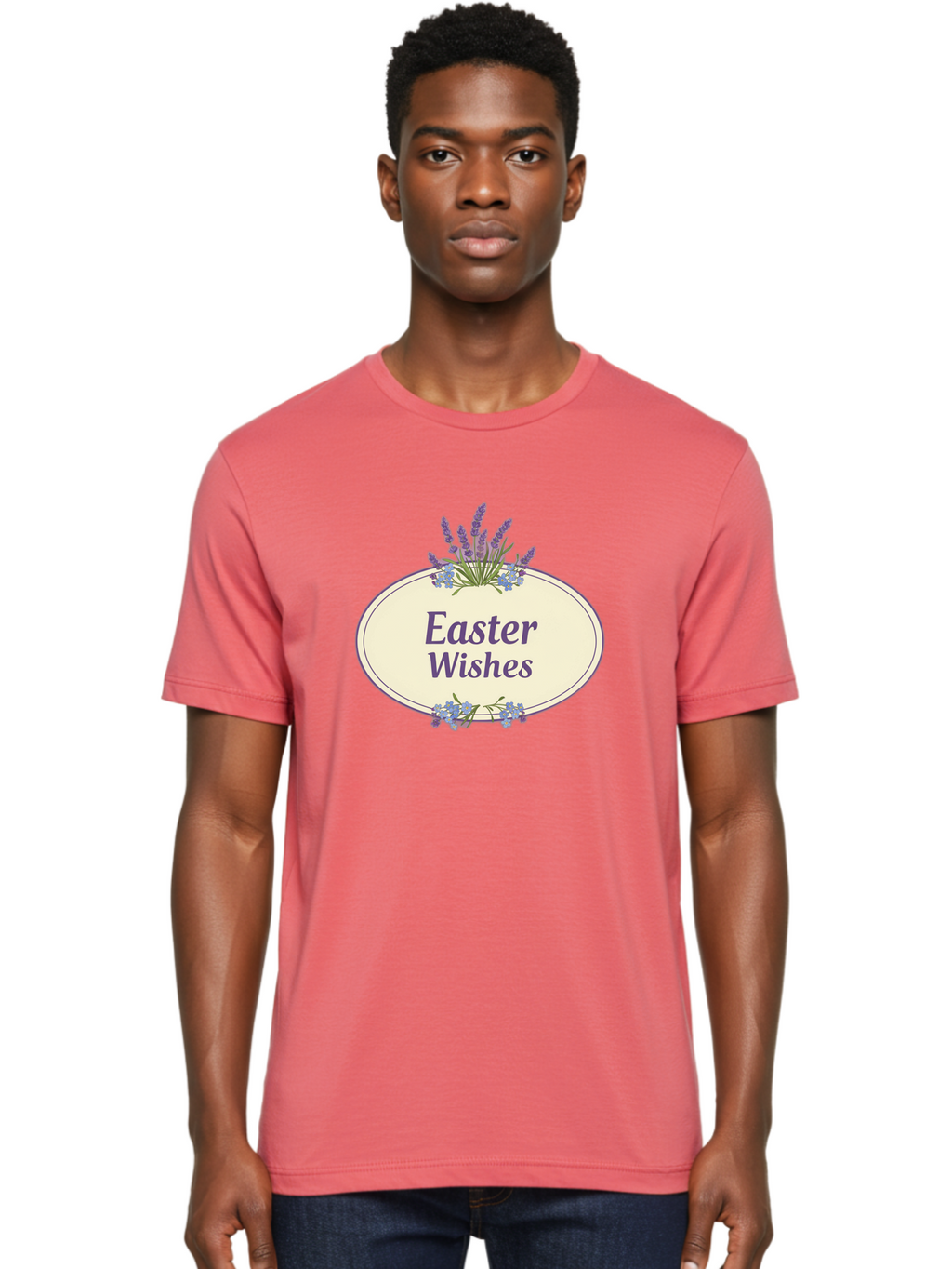 Easter-Wishes Men'S Graphic Tee, 100% Cotton, Comfortable Casual Summer Wear, Machine Washable, Easter Wishes, Easter Greeting Card, Spring Flowers, Floral Decoration, Purple Flowers, Lavender, Easter Message, Holiday Card, Festive Design, Baa635