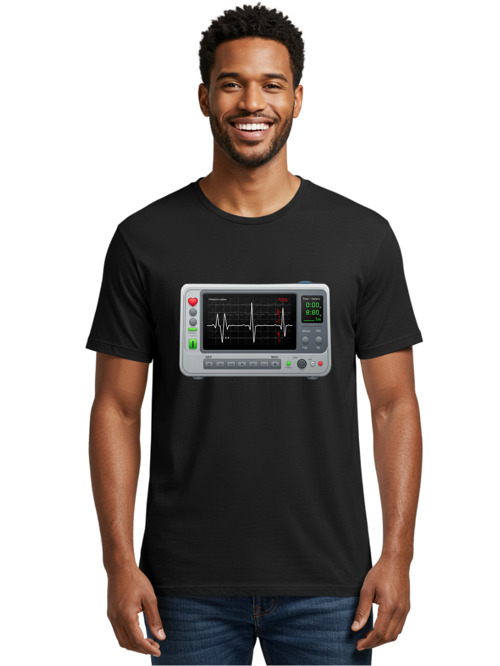 Ecg-Monitor Men'S Graphic Tee, 100% Cotton, Comfortable Casual Summer Wear, Machine Washable, Electrocardiogram Machine, Heart Rate Monitor, Medical Device, Cardiac Rhythm, Bpm Display, Health Technology, Patient Monitoring, Baa636