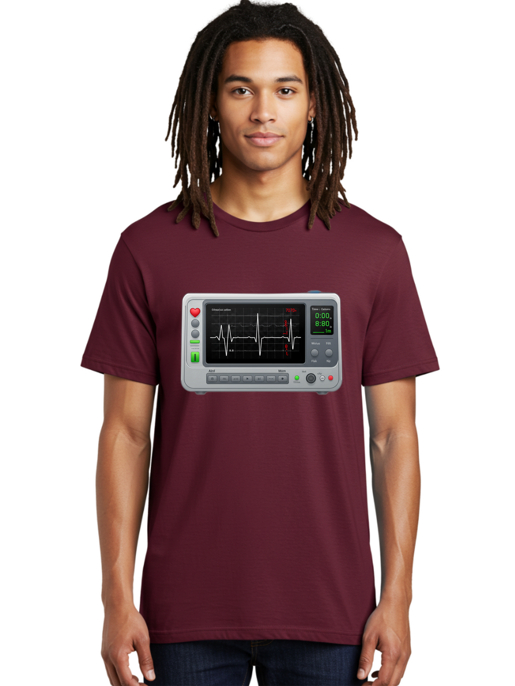 Ecg-Monitor Men'S Graphic Tee, 100% Cotton, Comfortable Casual Summer Wear, Machine Washable, Electrocardiogram Machine, Heart Rate Monitor, Medical Device, Cardiac Rhythm, Bpm Display, Health Technology, Patient Monitoring, Baa636