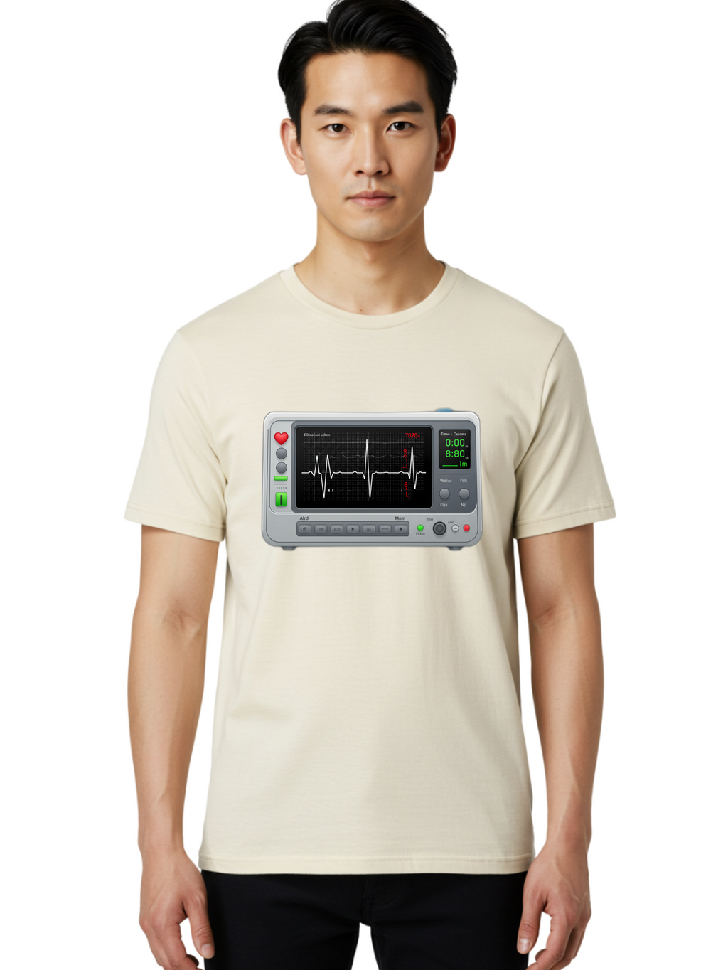 Ecg-Monitor Men'S Graphic Tee, 100% Cotton, Comfortable Casual Summer Wear, Machine Washable, Electrocardiogram Machine, Heart Rate Monitor, Medical Device, Cardiac Rhythm, Bpm Display, Health Technology, Patient Monitoring, Baa636