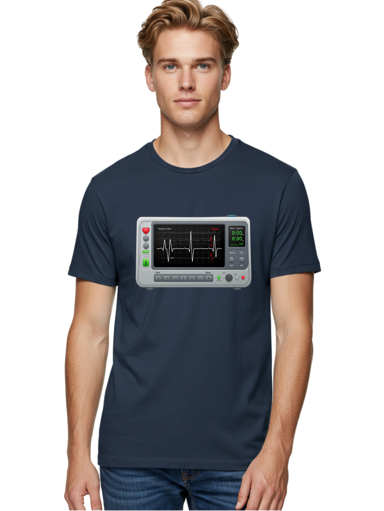 Ecg-Monitor Men'S Graphic Tee, 100% Cotton, Comfortable Casual Summer Wear, Machine Washable, Electrocardiogram Machine, Heart Rate Monitor, Medical Device, Cardiac Rhythm, Bpm Display, Health Technology, Patient Monitoring, Baa636