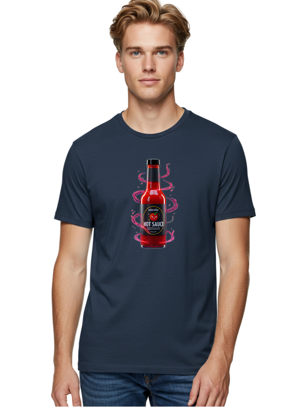 Ederatie-Hot-Sauce Men'S Graphic Tee, 100% Cotton, Comfortable Casual Summer Wear, Machine Washable, Hot Sauce Bottle, Spicy Condiment, Ederie Hot Sauce, Chili Pepper Sauce, Red Sauce, Fiery Flavor, Gourmet Hot Sauce, Sauce Packaging Baa637