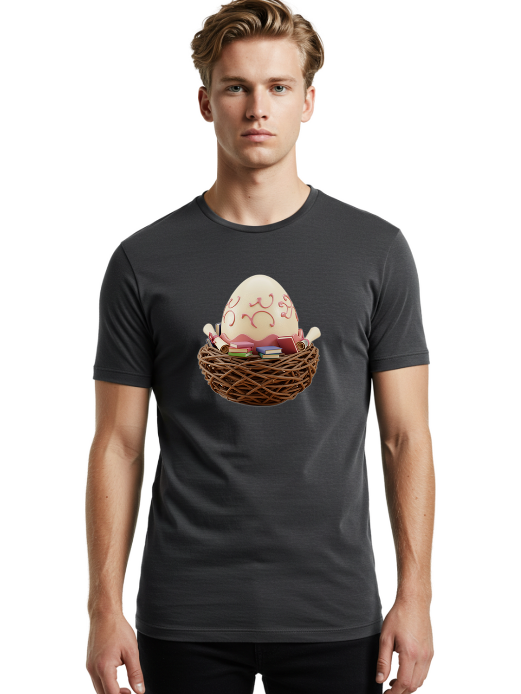 Education-Egg Men'S Graphic Tee, 100% Cotton, Comfortable Casual Summer Wear, Machine Washable, Egg With School Supplies, School Books, Pencils, Education Concept, Learning Materials, Creative Idea, Studying, Academic Resources, Baa638