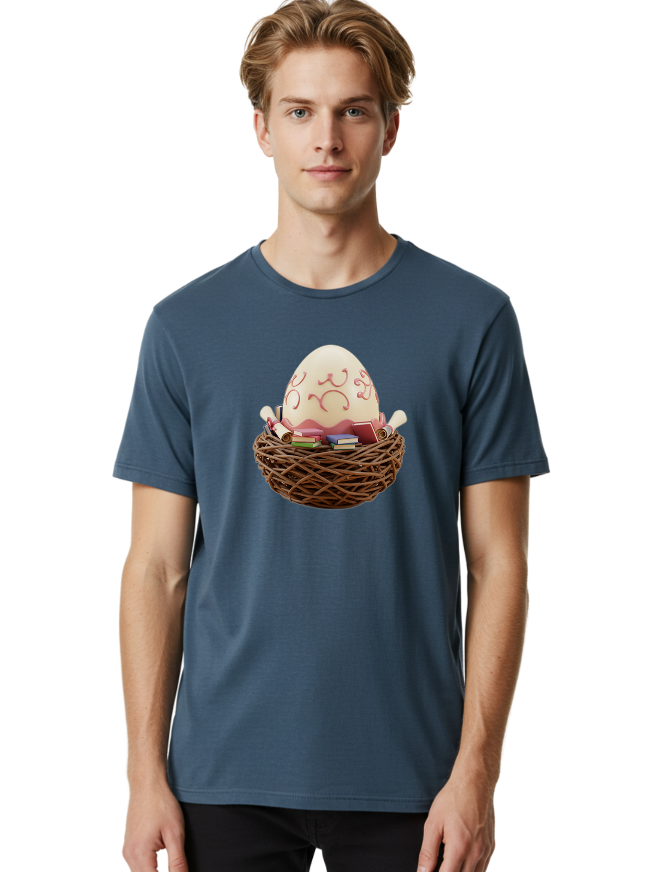 Education-Egg Men'S Graphic Tee, 100% Cotton, Comfortable Casual Summer Wear, Machine Washable, Egg With School Supplies, School Books, Pencils, Education Concept, Learning Materials, Creative Idea, Studying, Academic Resources, Baa638