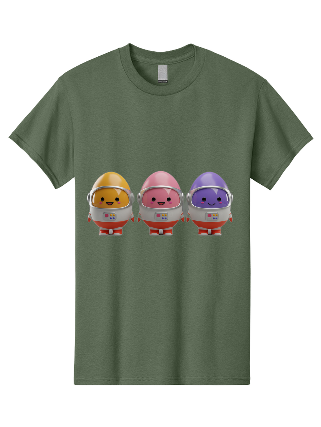 Egg-Astronauts Men'S Graphic Tee, 100% Cotton, Comfortable Casual Summer Wear, Machine Washable, Cartoon Eggs, Space Astronauts, Colorful Characters, Happy Faces, Silver Helmets, Red Boots, Futuristic Design, Playful Illustration, Cute Robots, Baa639