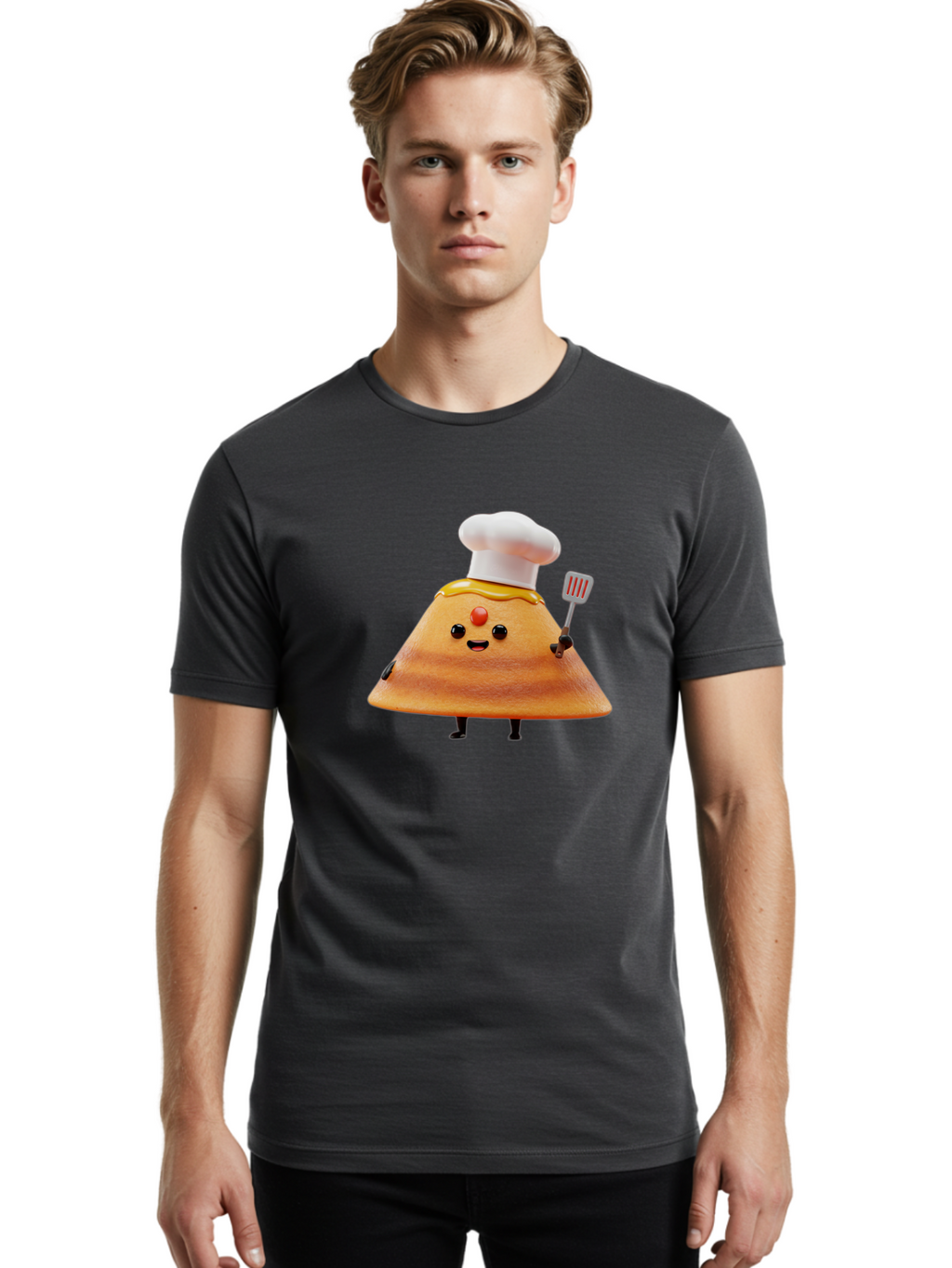 Egg-Character Men'S Graphic Tee, 100% Cotton, Comfortable Casual Summer Wear, Machine Washable, Fried Egg Cartoon Character, Chef Hat, Spatula, Cooking Utensils, Cute Face, Smiling Egg, Black Legs, Kitchen Illustration, Foodie Graphics, Baa640