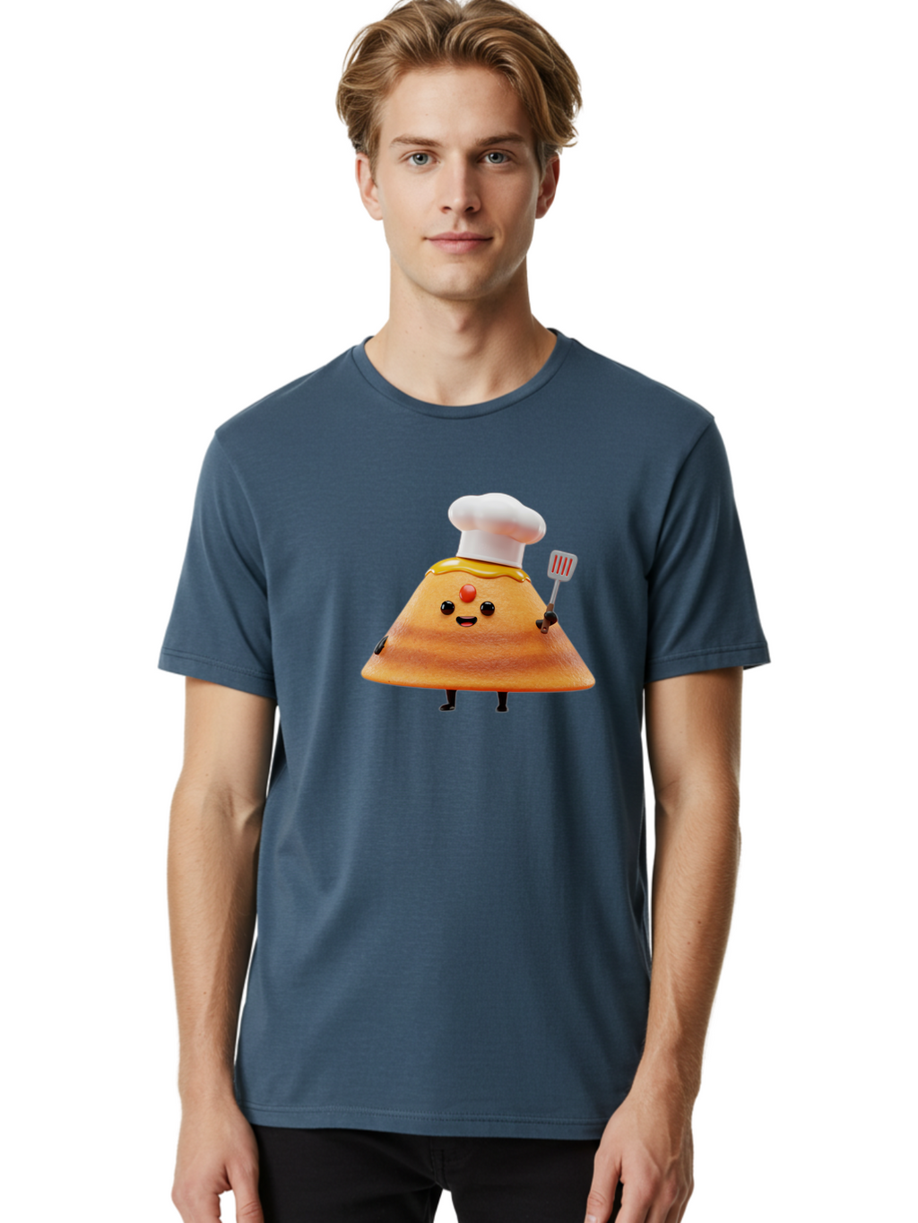 Egg-Character Men'S Graphic Tee, 100% Cotton, Comfortable Casual Summer Wear, Machine Washable, Fried Egg Cartoon Character, Chef Hat, Spatula, Cooking Utensils, Cute Face, Smiling Egg, Black Legs, Kitchen Illustration, Foodie Graphics, Baa640
