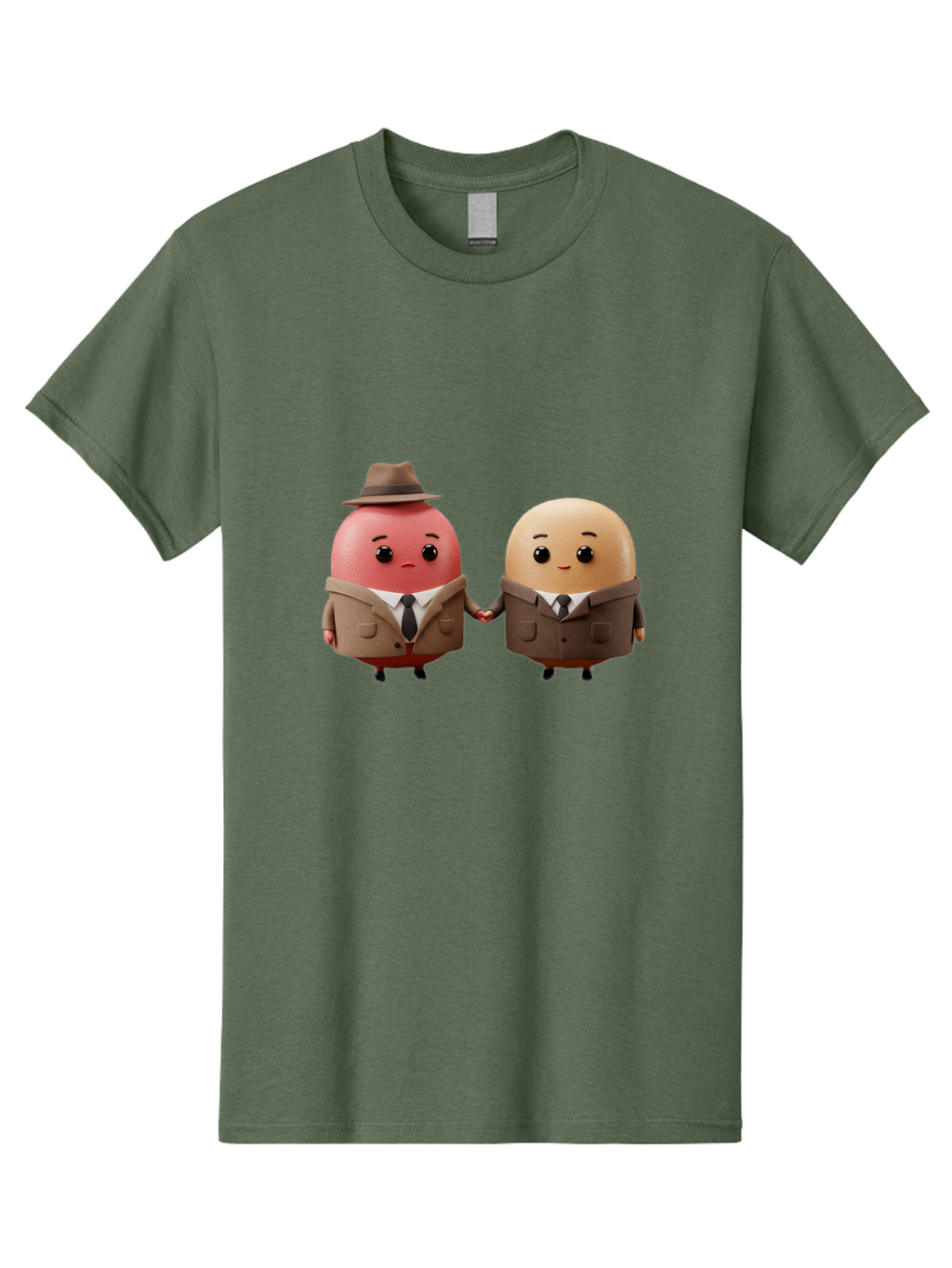 Egg-Detectives Men'S Graphic Tee, 100% Cotton, Comfortable Casual Summer Wear, Machine Washable, Cartoon Eggs In Suits, Holding Hands, 3D Characters, Whimsical Design, Comedic Relief, Funny Illustration, Quirky Friendship Baa641
