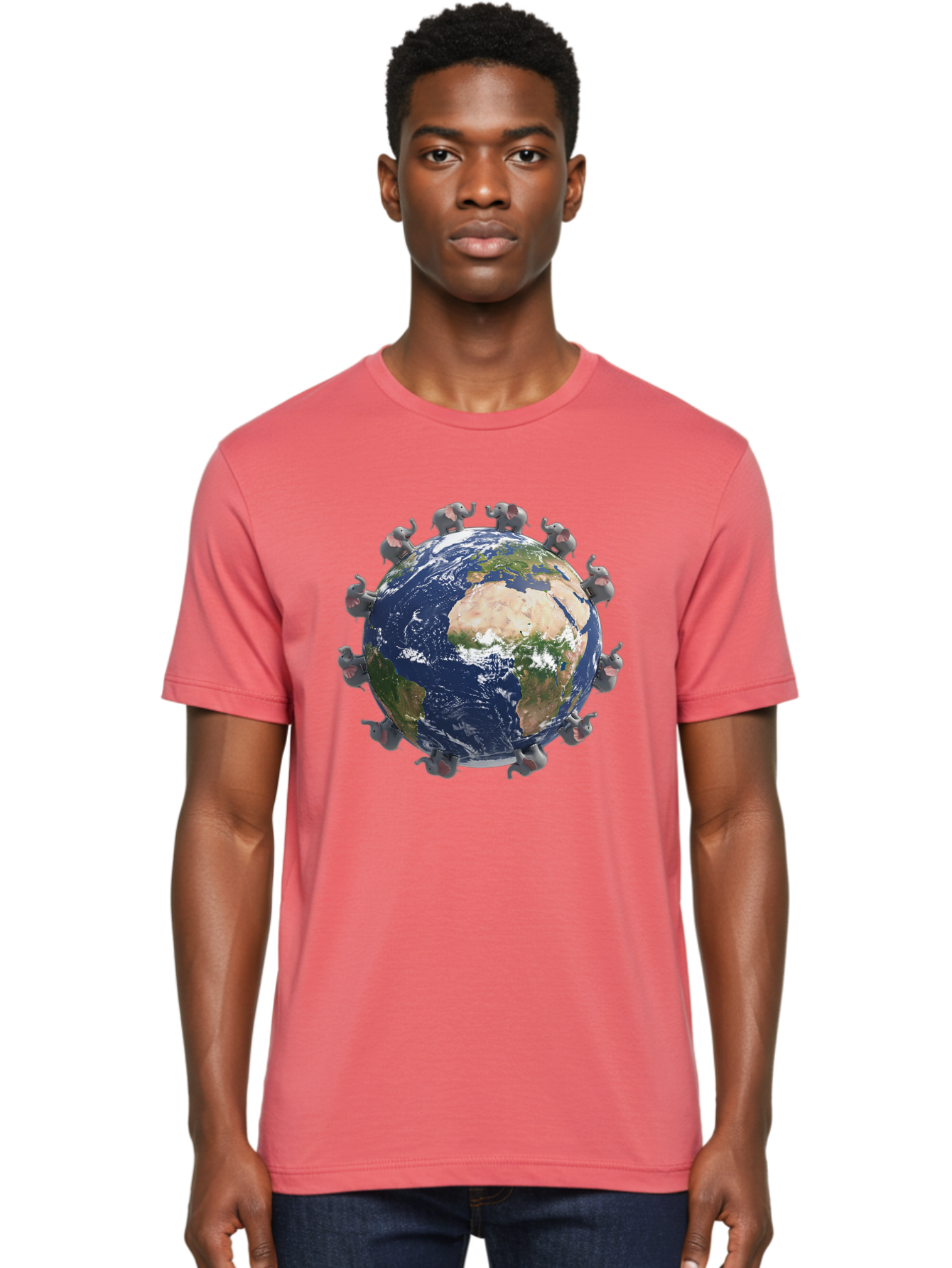Elephants-Holding-Earth Men'S Graphic Tee, 100% Cotton, Comfortable Casual Summer Wear, Machine Washable, Elephants Surrounding The Earth, Global Unity, Conservation Efforts, Wildlife Protection, Animal Lovers, Earth'S Beauty, Baa644