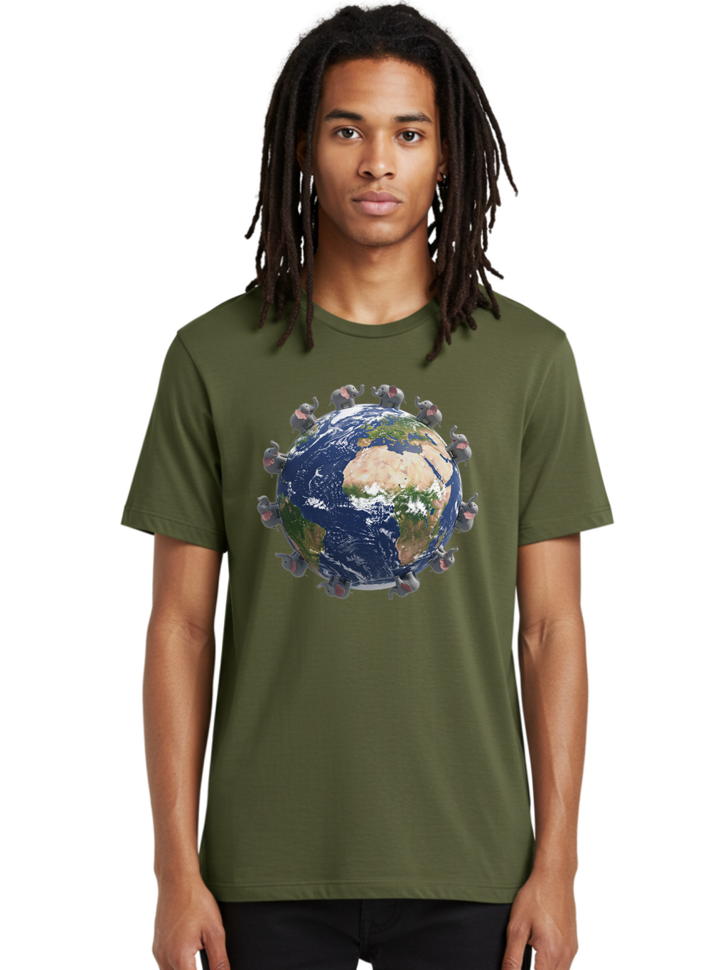 Elephants-Holding-Earth Men'S Graphic Tee, 100% Cotton, Comfortable Casual Summer Wear, Machine Washable, Elephants Surrounding The Earth, Global Unity, Conservation Efforts, Wildlife Protection, Animal Lovers, Earth'S Beauty, Baa644