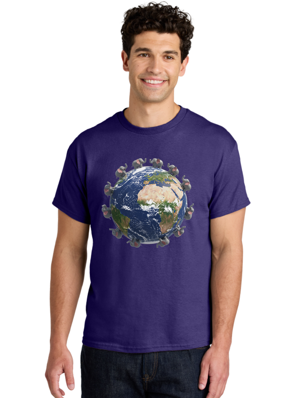 Elephants-Holding-Earth Men'S Graphic Tee, 100% Cotton, Comfortable Casual Summer Wear, Machine Washable, Elephants Surrounding The Earth, Global Unity, Conservation Efforts, Wildlife Protection, Animal Lovers, Earth'S Beauty, Baa644