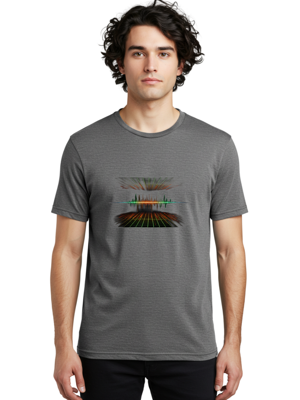 Equalizer Men'S Graphic Tee, 100% Cotton, Comfortable Casual Summer Wear, Machine Washable, Sound Wave Visualization, Audio Signal Processing, Music Production, Waveform Graphic, Grid Pattern, Dynamic Visuals, Symmetrical Design, Baa648