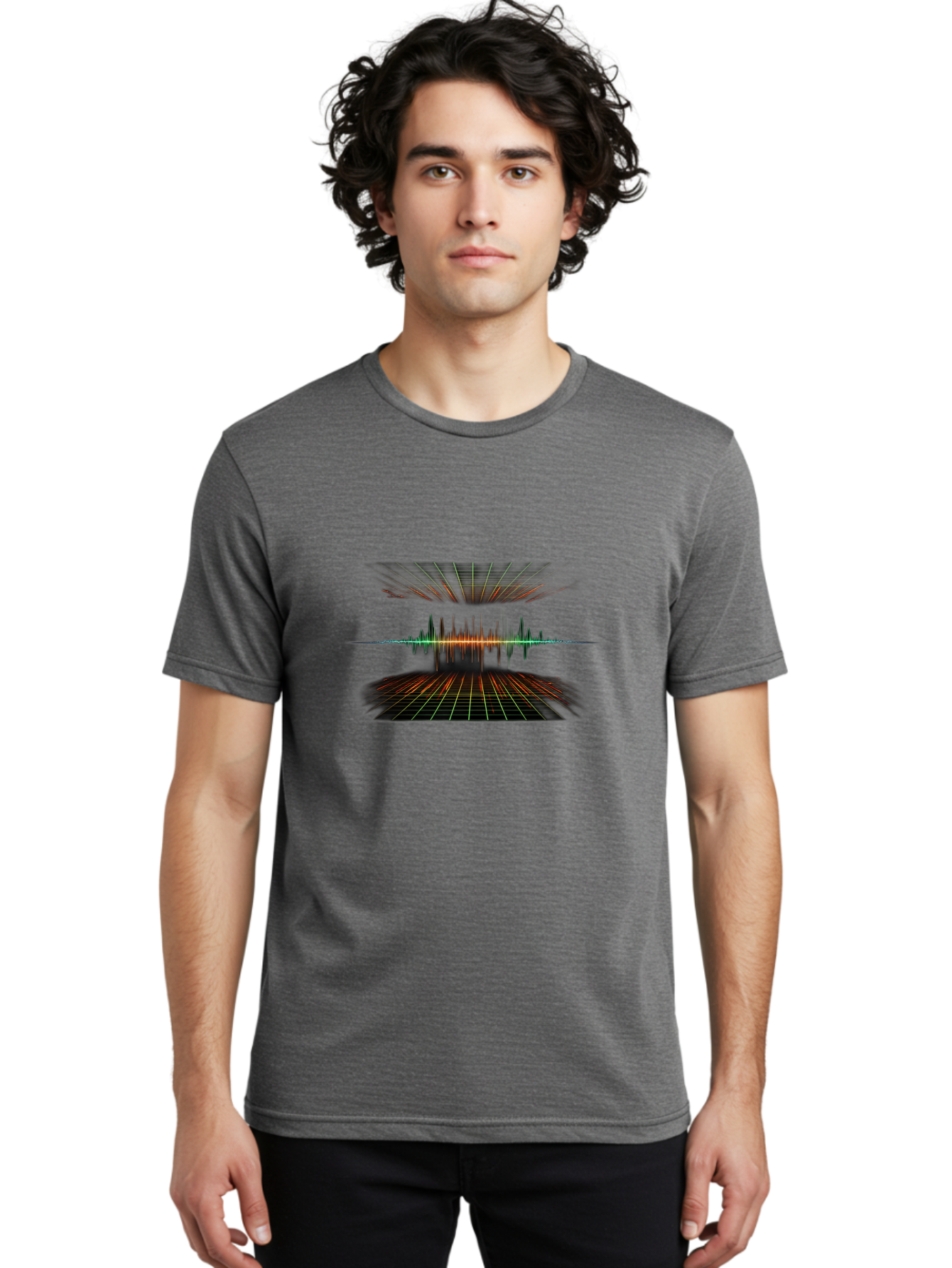 Equalizer Men'S Graphic Tee, 100% Cotton, Comfortable Casual Summer Wear, Machine Washable, Sound Wave Visualization, Audio Signal Processing, Music Production, Waveform Graphic, Grid Pattern, Dynamic Visuals, Symmetrical Design, Baa648