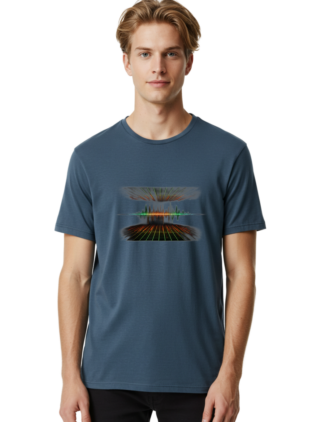 Equalizer Men'S Graphic Tee, 100% Cotton, Comfortable Casual Summer Wear, Machine Washable, Sound Wave Visualization, Audio Signal Processing, Music Production, Waveform Graphic, Grid Pattern, Dynamic Visuals, Symmetrical Design, Baa648