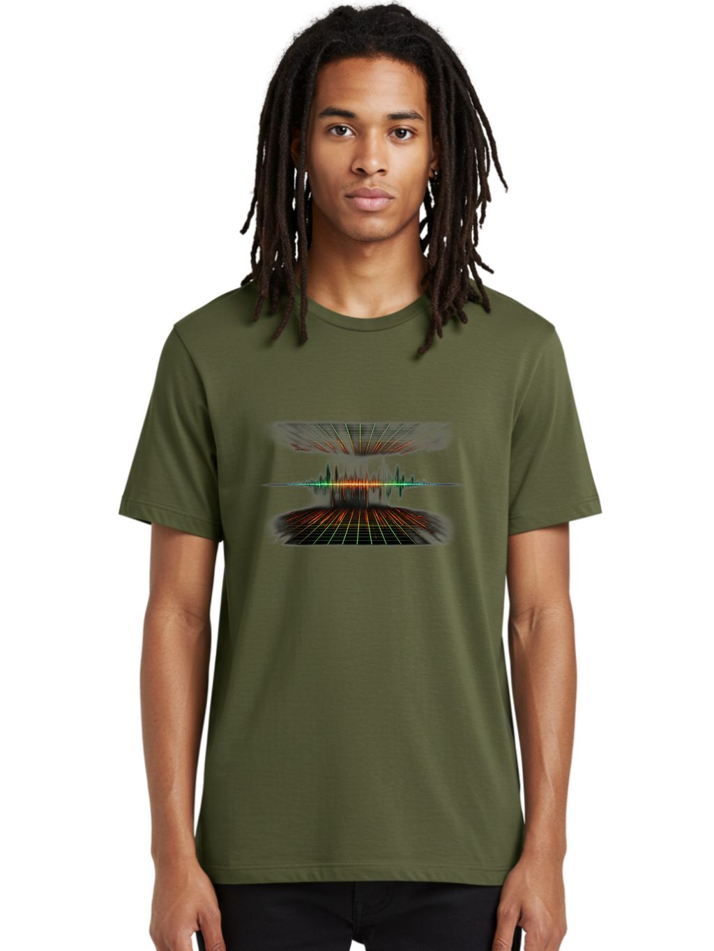 Equalizer Men'S Graphic Tee, 100% Cotton, Comfortable Casual Summer Wear, Machine Washable, Sound Wave Visualization, Audio Signal Processing, Music Production, Waveform Graphic, Grid Pattern, Dynamic Visuals, Symmetrical Design, Baa648