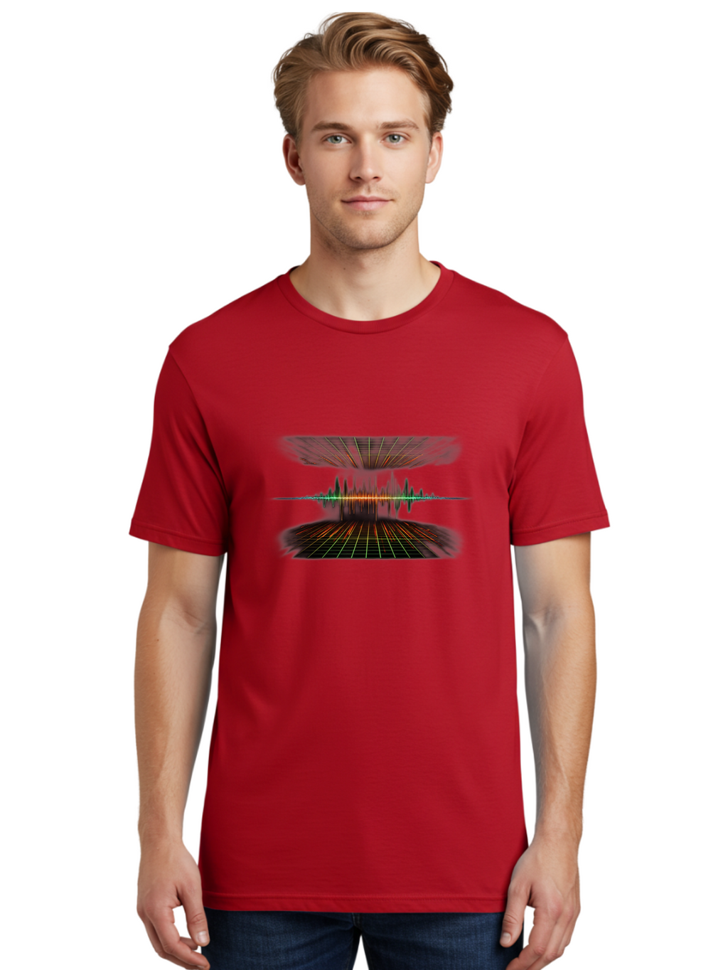 Equalizer Men'S Graphic Tee, 100% Cotton, Comfortable Casual Summer Wear, Machine Washable, Sound Wave Visualization, Audio Signal Processing, Music Production, Waveform Graphic, Grid Pattern, Dynamic Visuals, Symmetrical Design, Baa648