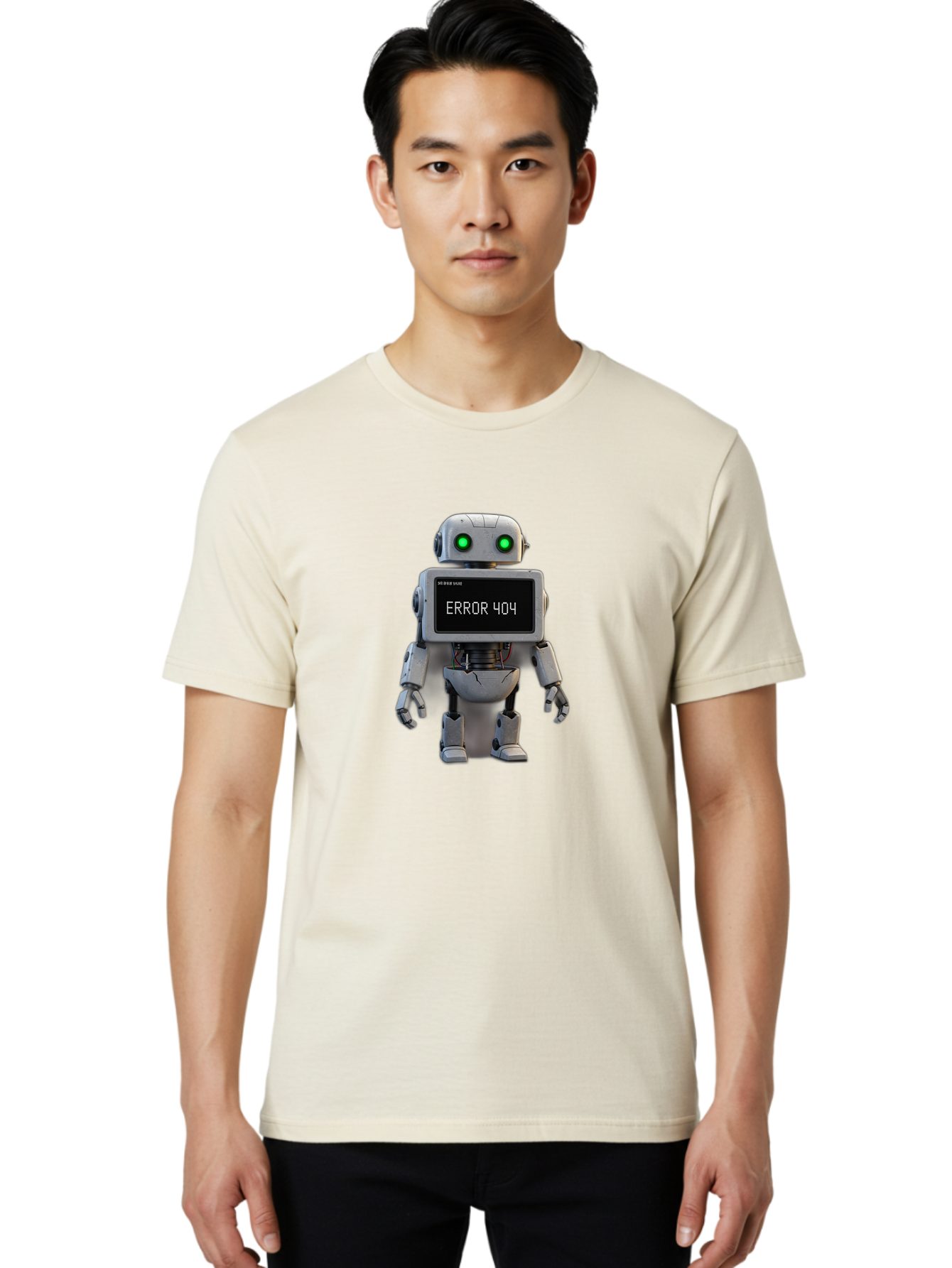 Error-404-2 Men'S Graphic Tee, 100% Cotton, Comfortable Casual Summer Wear, Machine Washable, Robot Showing Error Message, Malfunctioning Robot, Digital Glitch, Error 404, Futuristic Android, Robotic Failure Baa650