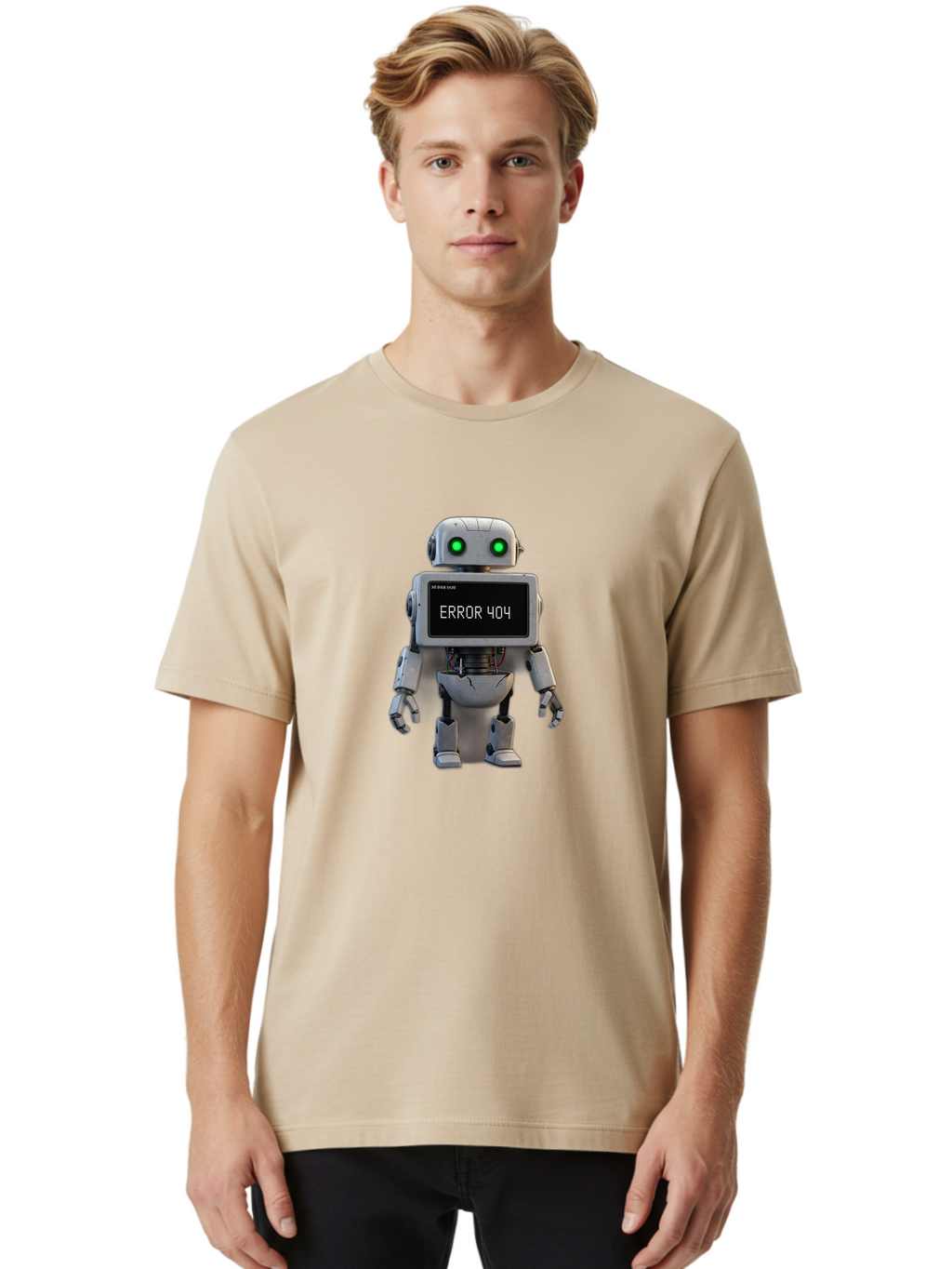 Error-404-2 Men'S Graphic Tee, 100% Cotton, Comfortable Casual Summer Wear, Machine Washable, Robot Showing Error Message, Malfunctioning Robot, Digital Glitch, Error 404, Futuristic Android, Robotic Failure Baa650