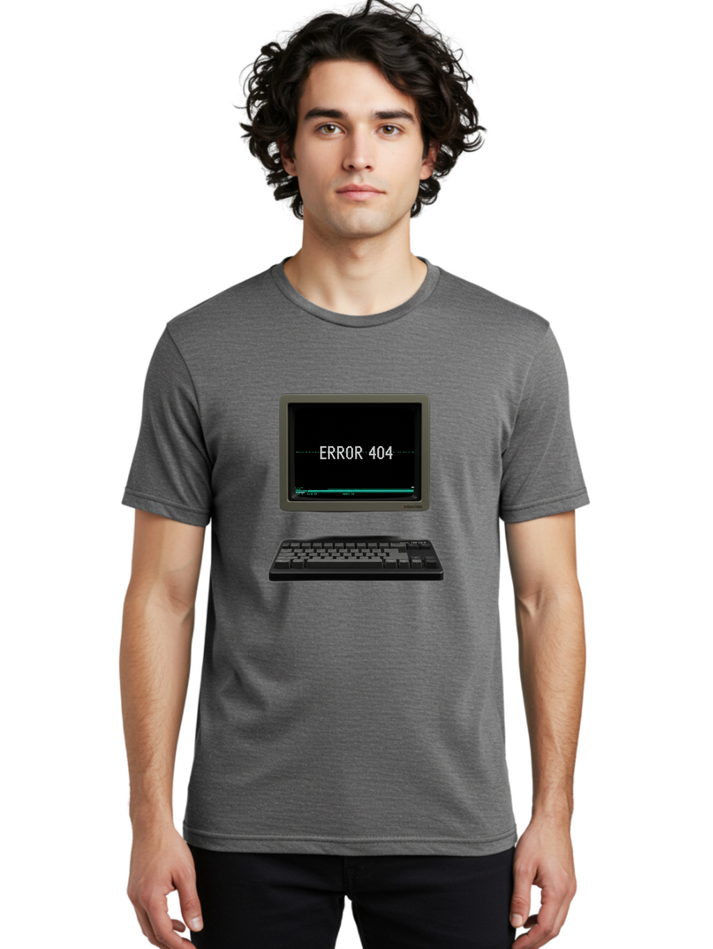 Error-404 Men'S Graphic Tee, 100% Cotton, Comfortable Casual Summer Wear, Machine Washable, Error 404 Message, Computer Monitor, Keyboard, Old Computer, Retro Technology, Error Screen, 404 Page Not Found, Vintage Computer Hardware, Baa652