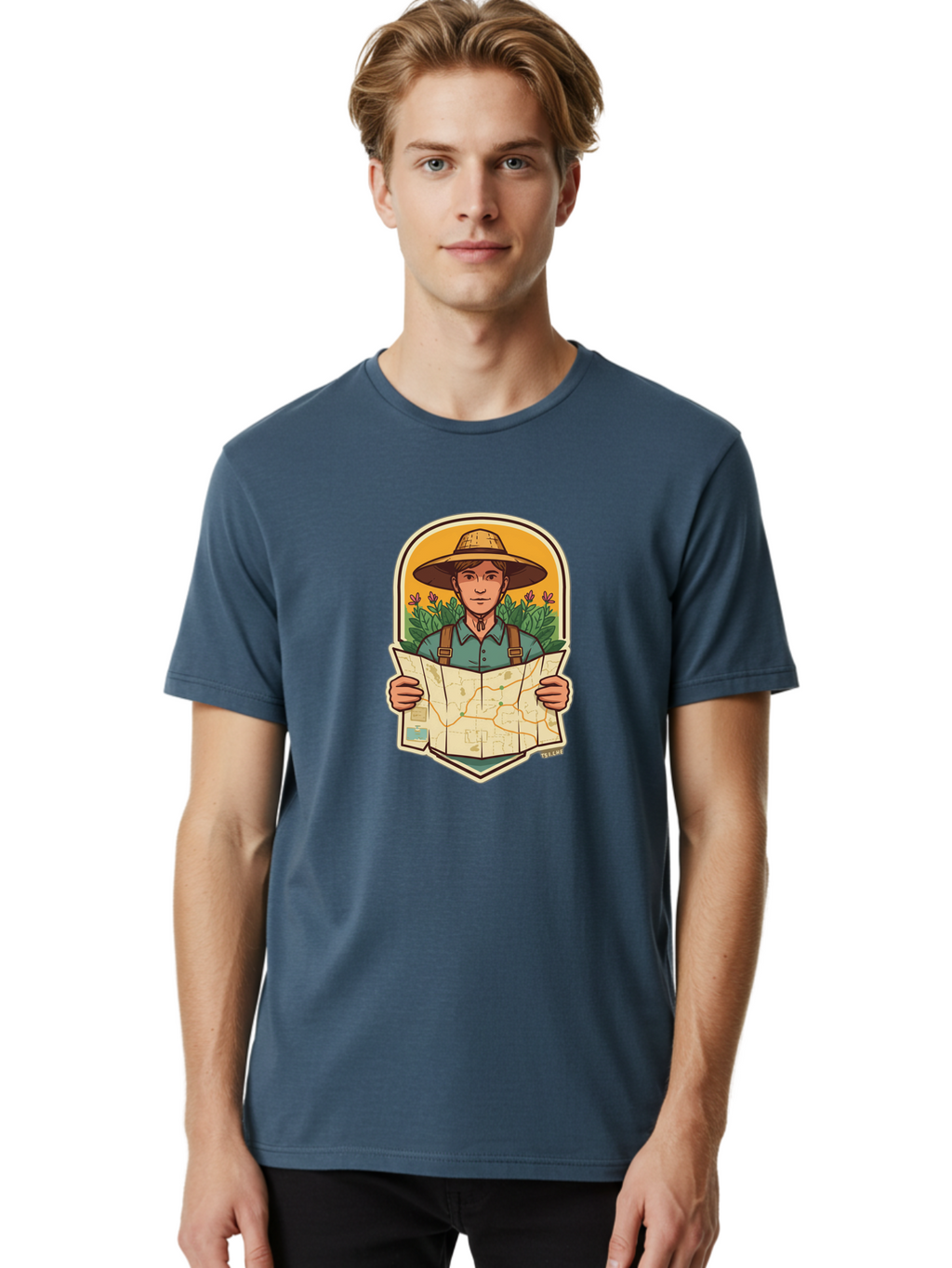 Explorer-With-Map Men'S Graphic Tee, 100% Cotton, Comfortable Casual Summer Wear, Machine Washable, Hiker With Map, Outdoor Adventure, Travel Planning, Exploration, Nature Reserve, Wilderness, Trekking, Outdoor Enthusiast, Navigation, Route Baa653
