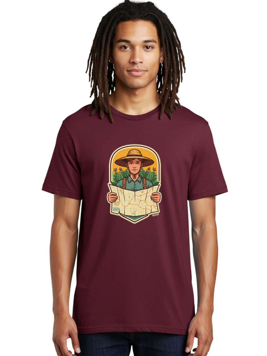 Explorer-With-Map Men'S Graphic Tee, 100% Cotton, Comfortable Casual Summer Wear, Machine Washable, Hiker With Map, Outdoor Adventure, Travel Planning, Exploration, Nature Reserve, Wilderness, Trekking, Outdoor Enthusiast, Navigation, Route Baa653