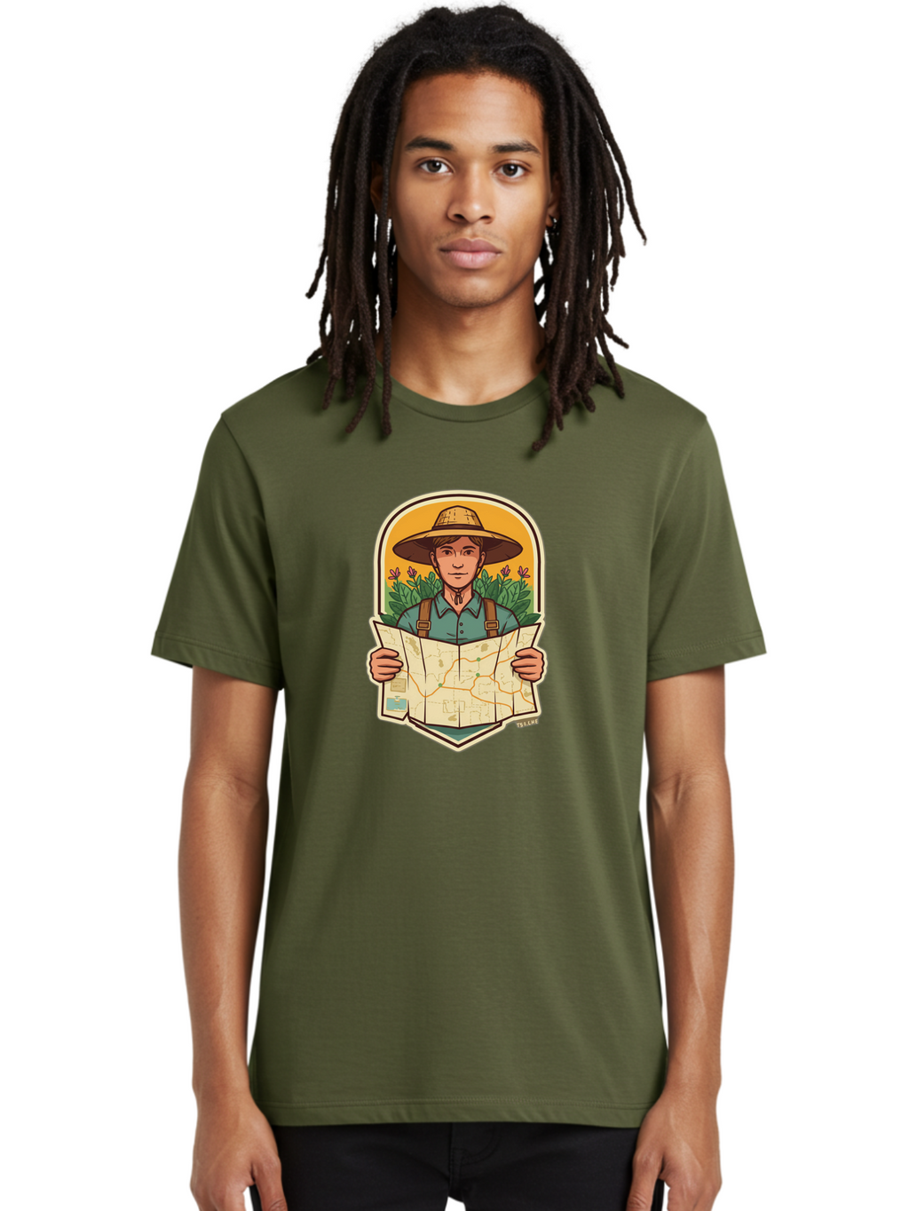 Explorer-With-Map Men'S Graphic Tee, 100% Cotton, Comfortable Casual Summer Wear, Machine Washable, Hiker With Map, Outdoor Adventure, Travel Planning, Exploration, Nature Reserve, Wilderness, Trekking, Outdoor Enthusiast, Navigation, Route Baa653