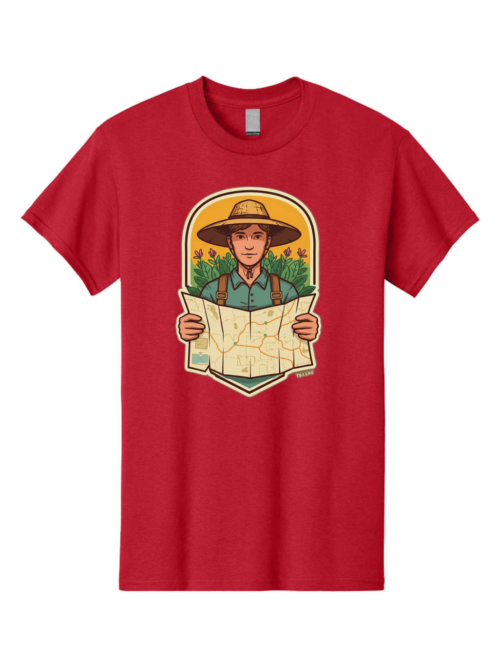 Explorer-With-Map Men'S Graphic Tee, 100% Cotton, Comfortable Casual Summer Wear, Machine Washable, Hiker With Map, Outdoor Adventure, Travel Planning, Exploration, Nature Reserve, Wilderness, Trekking, Outdoor Enthusiast, Navigation, Route Baa653