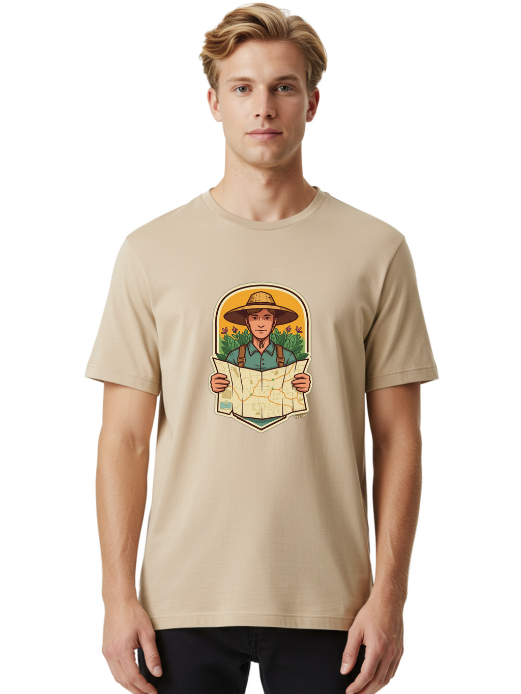 Explorer-With-Map Men'S Graphic Tee, 100% Cotton, Comfortable Casual Summer Wear, Machine Washable, Hiker With Map, Outdoor Adventure, Travel Planning, Exploration, Nature Reserve, Wilderness, Trekking, Outdoor Enthusiast, Navigation, Route Baa653