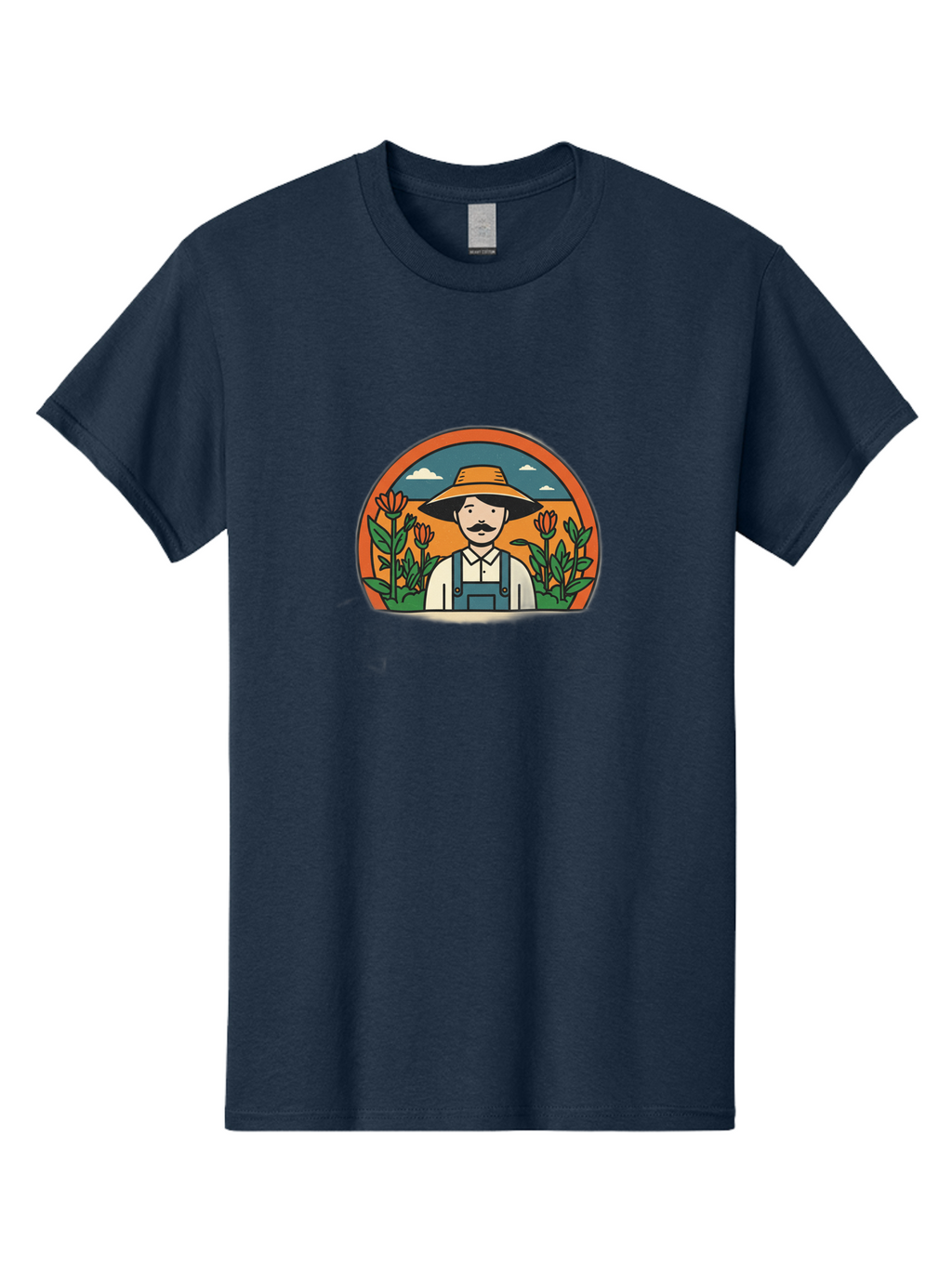 Farmer-With-Tulips Men'S Graphic Tee, 100% Cotton, Comfortable Casual Summer Wear, Machine Washable, Man In Overalls And Hat, Flowers, Gardening, Farming, Floral Arrangements, Agriculture, Mustachioed Man, Rustic Charm, Countryside, Baa664