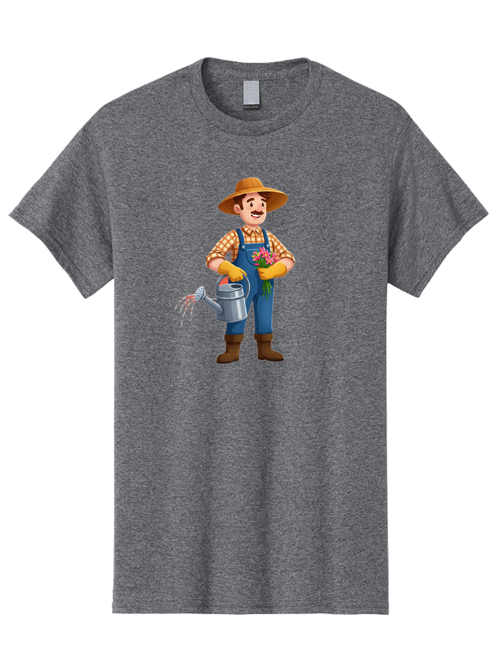 Farmer-With-Watering-Can Men'S Graphic Tee, 100% Cotton, Comfortable Casual Summer Wear, Machine Washable, Gardener Watering Plants, Bouquet Of Flowers, Gardening Tools, Rustic Clothing, Outdoor Activities, Plant Care, Gardening Lifestyle, Baa665