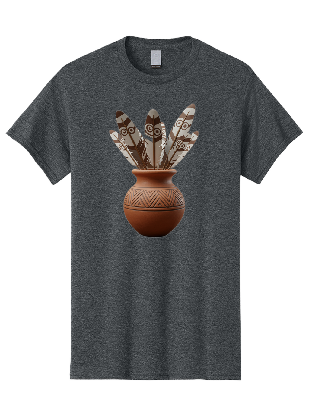 Feathers-In-Clay-Pot Men'S Graphic Tee, 100% Cotton, Comfortable Casual Summer Wear, Machine Washable, Clay Pot, Decorative Feathers, Native American Symbols, Tribal Patterns, Artistic Design, Cultural Heritage, Traditional Craftsmanship, Baa667