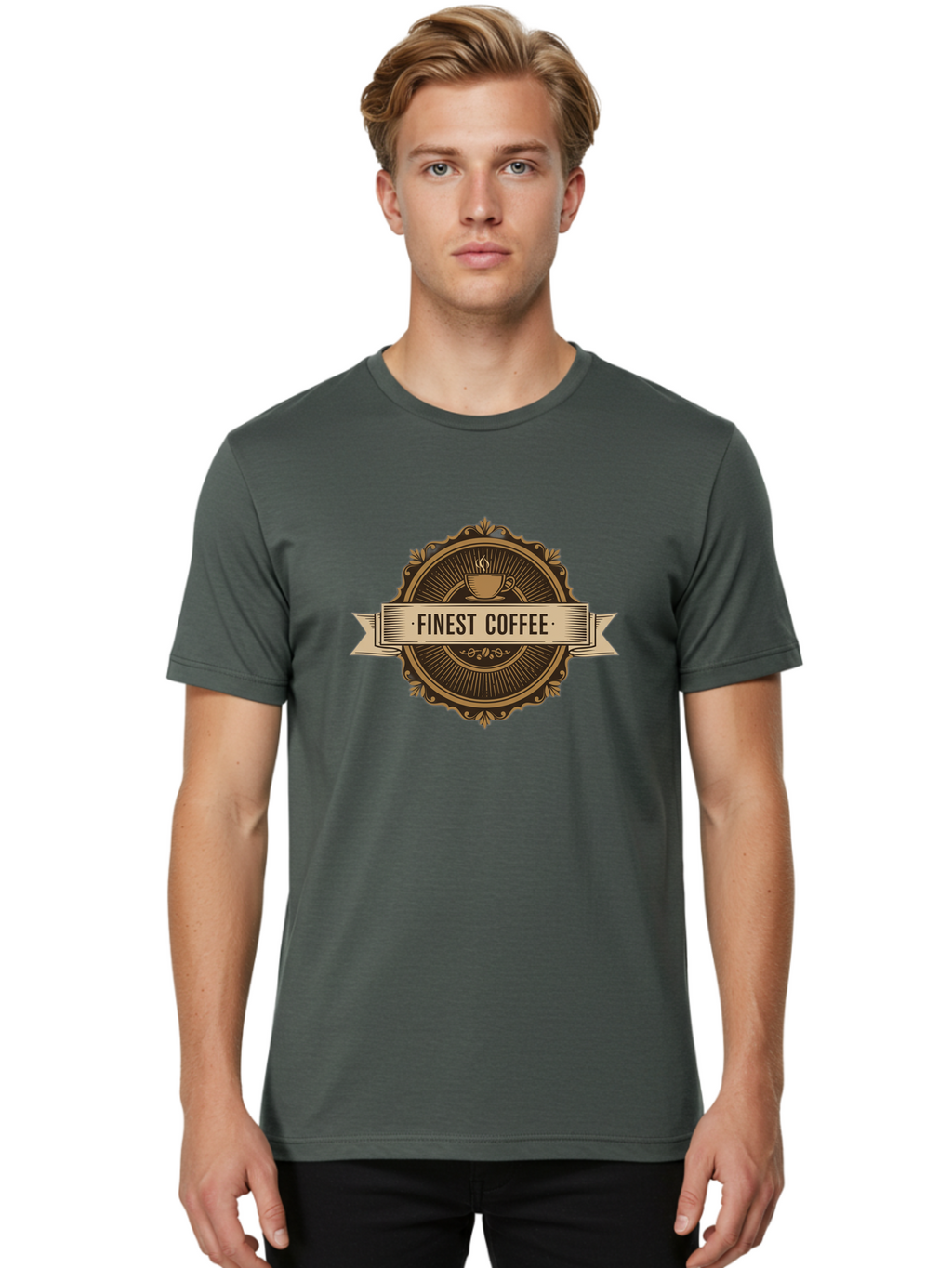 Finest-Coffee Men'S Graphic Tee, 100% Cotton, Comfortable Casual Summer Wear, Machine Washable, Finest Coffee, Coffee Logo, Gourmet Coffee, Vintage Coffee Label, Coffee Branding, Coffee Emblem, Coffee Badge Baa671