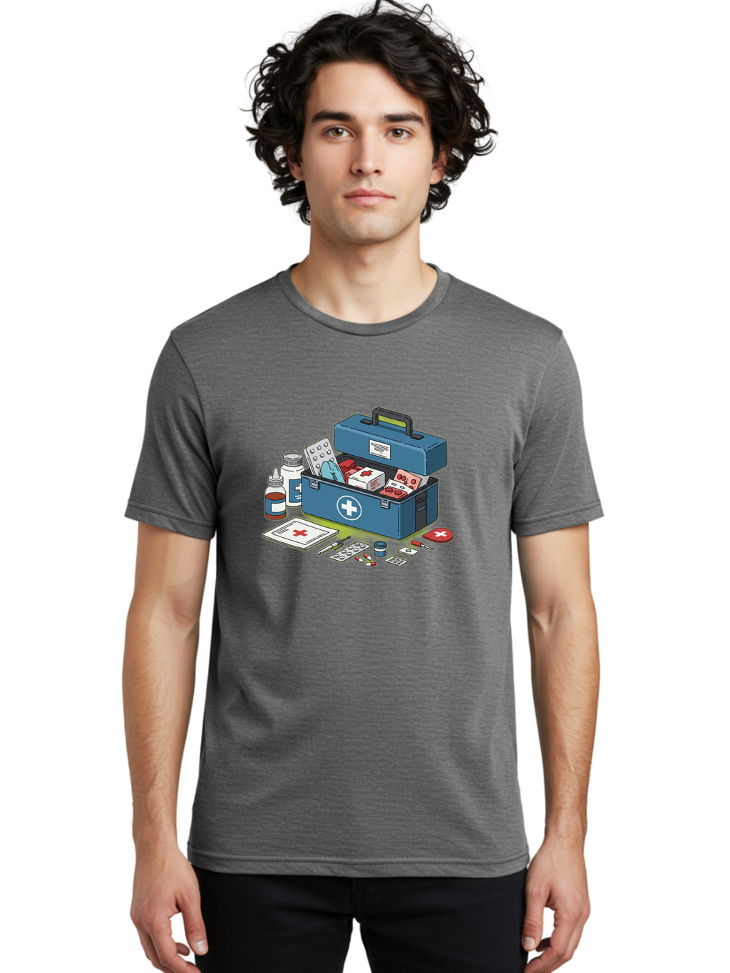 First-Aid-Kit-1 Men'S Graphic Tee, 100% Cotton, Comfortable Casual Summer Wear, Machine Washable, First Aid Kit, Medical Supplies, Emergency Response, Health Care, Wound Care, Medications, Medical Equipment, Emergency Preparedness Baa672