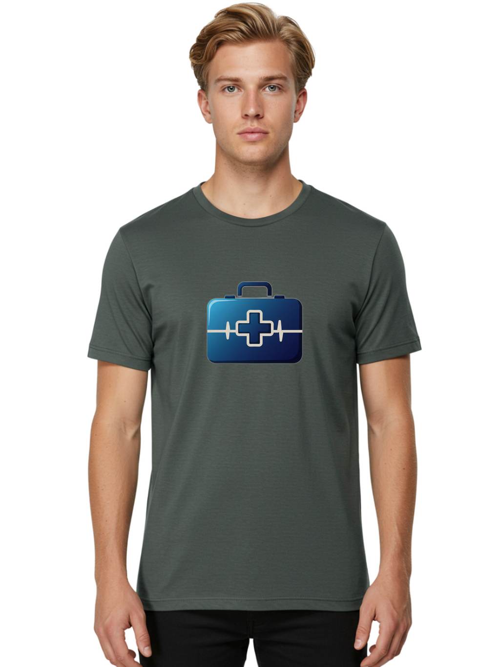 First-Aid-Kit-12 Men'S Graphic Tee, 100% Cotton, Comfortable Casual Summer Wear, Machine Washable, First Aid Kit, Medical Cross, Health Care, Emergency Kit, Medical Supplies, Health Symbol, Medical Aid, Heartbeat Baa675