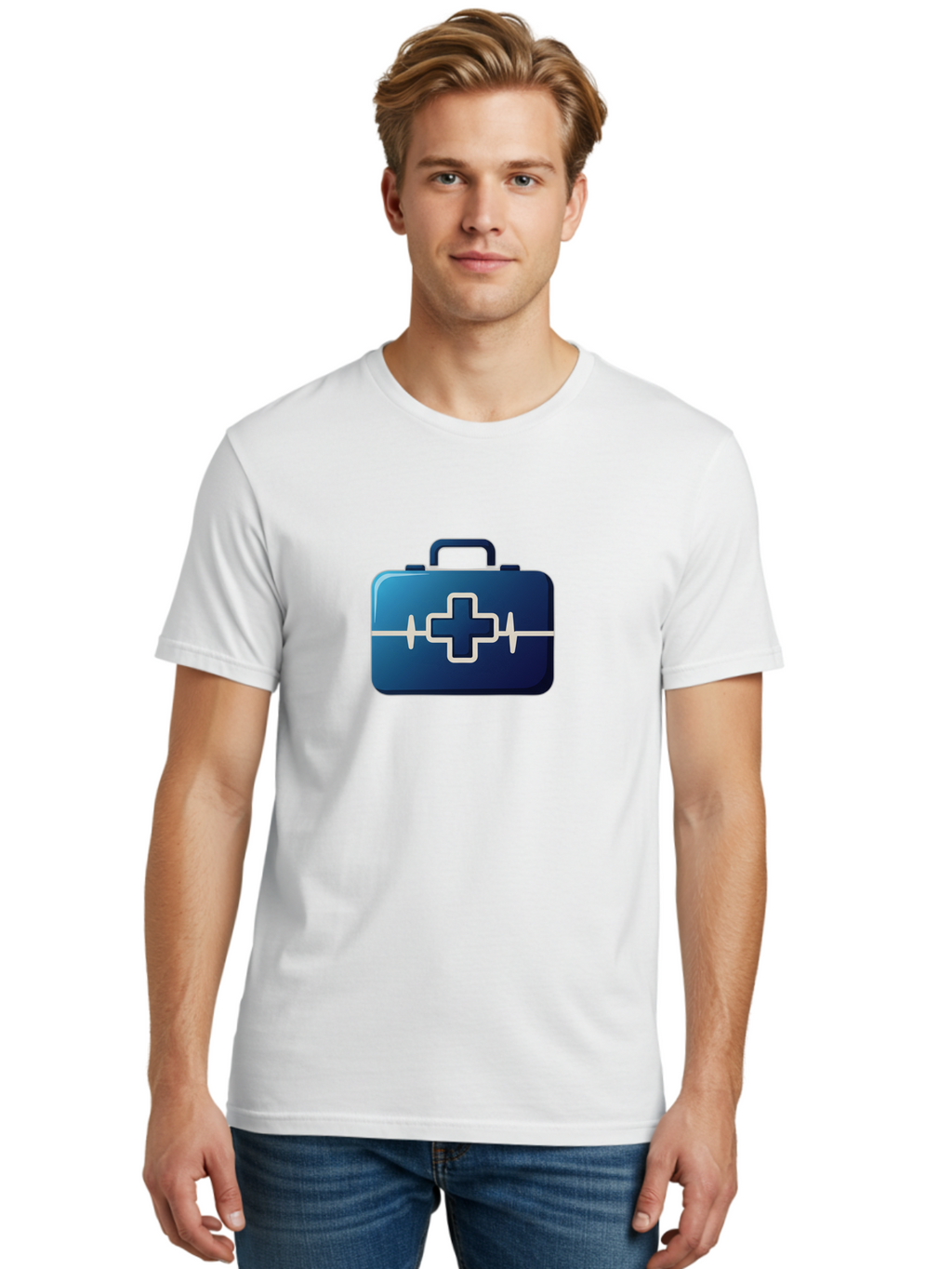 First-Aid-Kit-12 Men'S Graphic Tee, 100% Cotton, Comfortable Casual Summer Wear, Machine Washable, First Aid Kit, Medical Cross, Health Care, Emergency Kit, Medical Supplies, Health Symbol, Medical Aid, Heartbeat Baa675