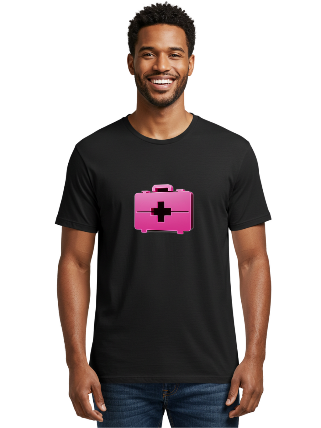 First-Aid-Kit-5 Men'S Graphic Tee, 100% Cotton, Comfortable Casual Summer Wear, Machine Washable, Pink First Aid Kit, Medical Supplies, Health Care, Emergency Kit, Black Cross Symbol, Medical Emergency, First Aid Supplies Baa679