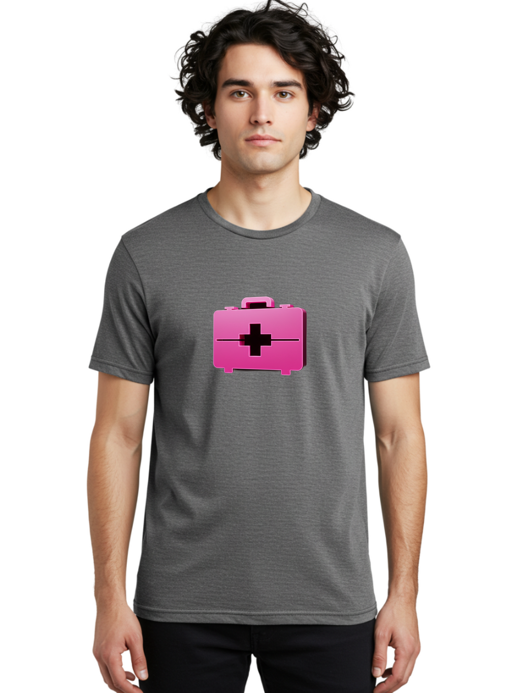First-Aid-Kit-5 Men'S Graphic Tee, 100% Cotton, Comfortable Casual Summer Wear, Machine Washable, Pink First Aid Kit, Medical Supplies, Health Care, Emergency Kit, Black Cross Symbol, Medical Emergency, First Aid Supplies Baa679