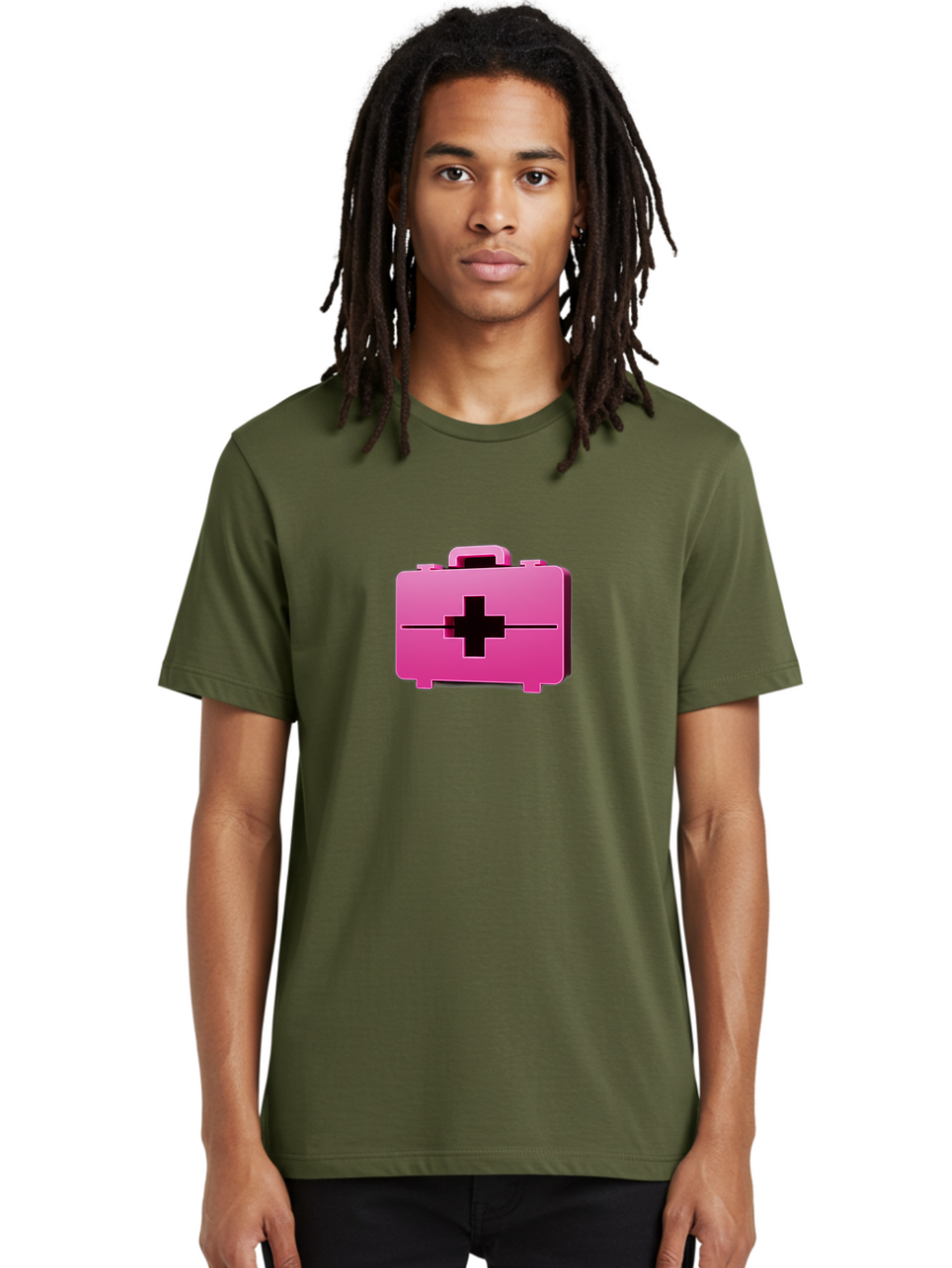 First-Aid-Kit-5 Men'S Graphic Tee, 100% Cotton, Comfortable Casual Summer Wear, Machine Washable, Pink First Aid Kit, Medical Supplies, Health Care, Emergency Kit, Black Cross Symbol, Medical Emergency, First Aid Supplies Baa679